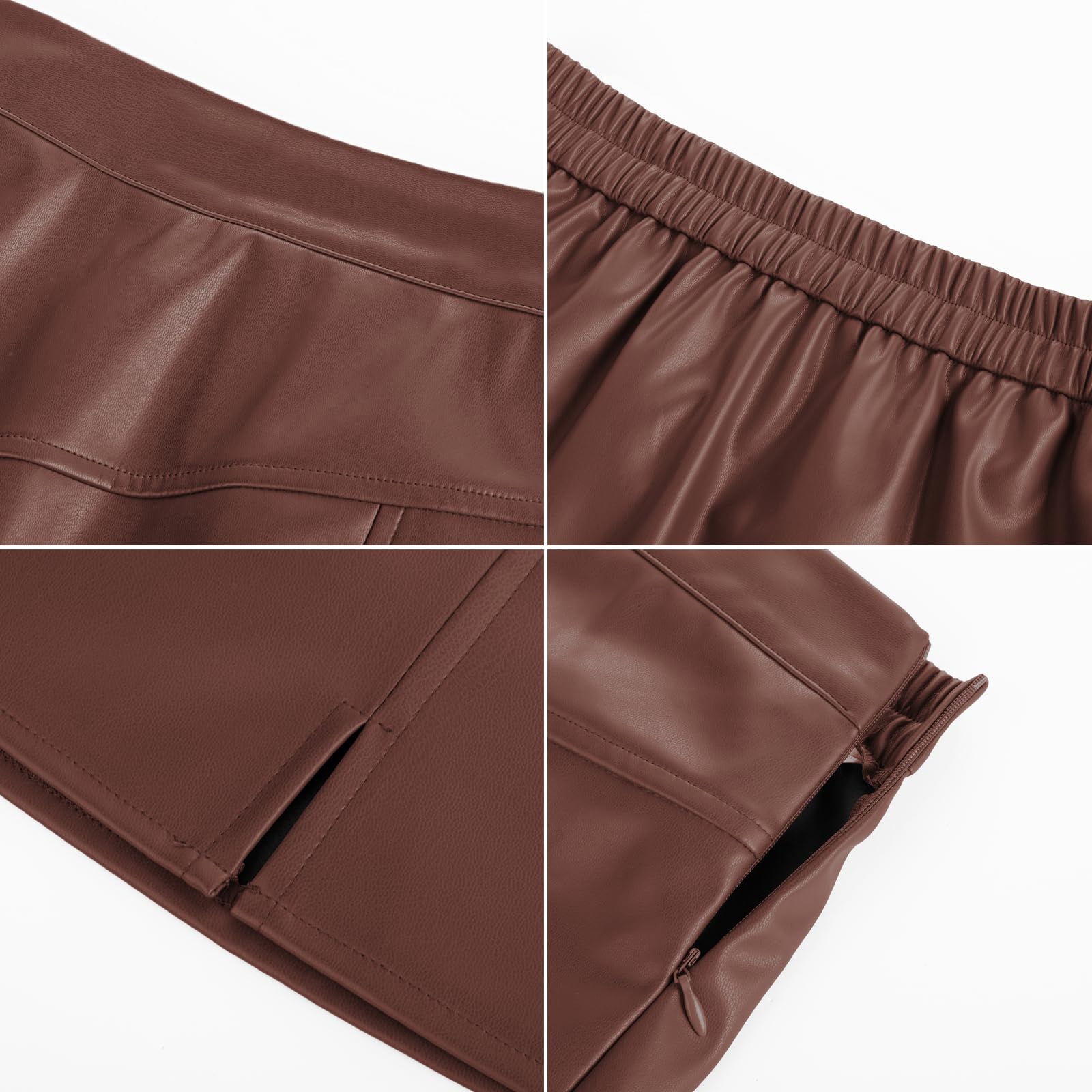 Kate Kasin Mini jupe en similicuir pour femme - Taille haute - Coupe trapèze - Jupe courte avec fente pour le travail, les clubs, les fêtes, les soirées