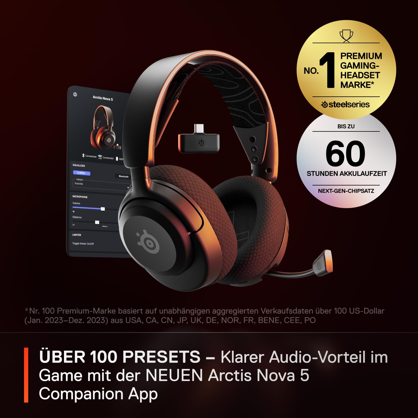 SteelSeries Arctis Nova 5 Wireless Gaming Headset Multi-System PC PS5 2,4 GHz BT 60H Akkulaufzeit