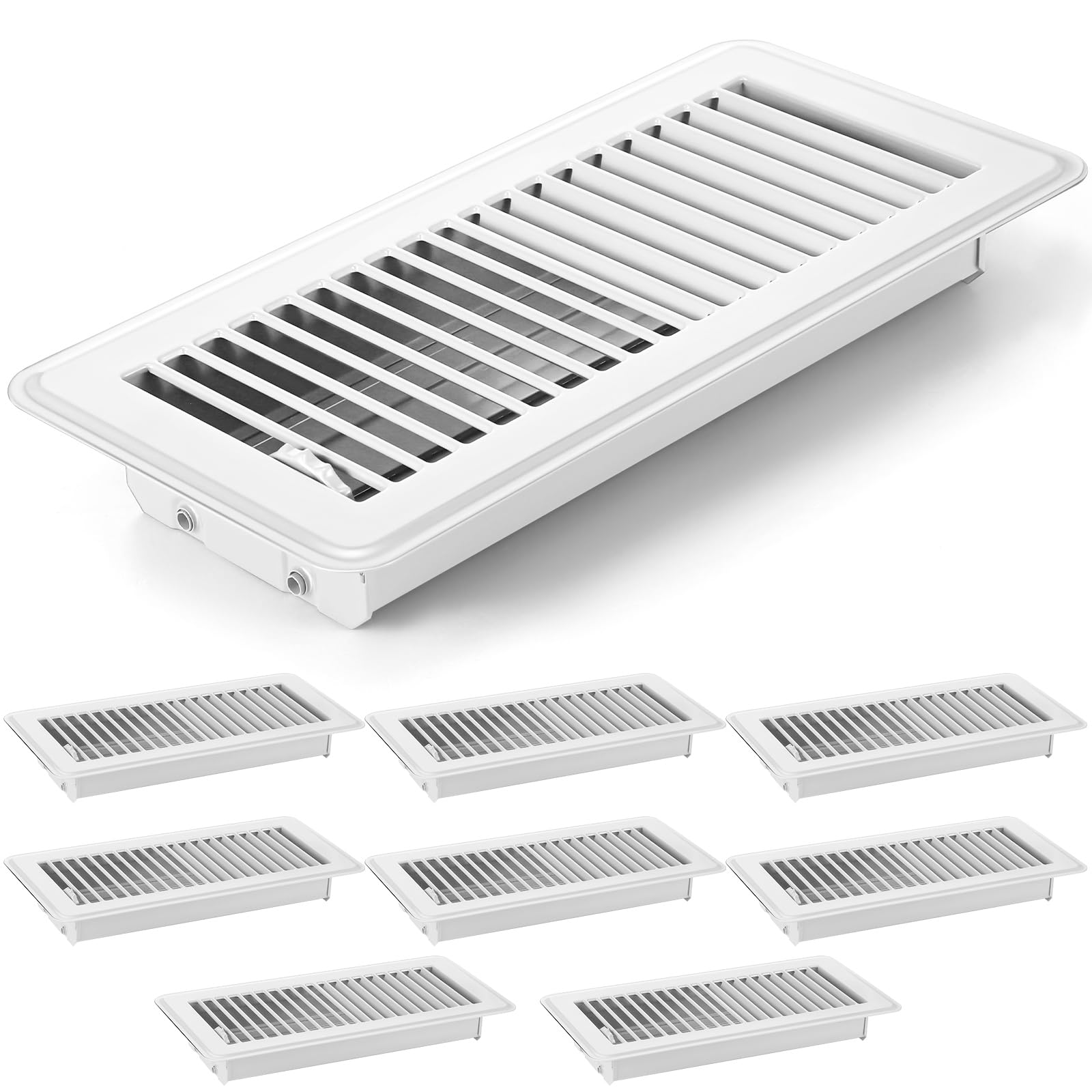 Photo 1 of 4 x 10'' Floor Vent Covers Heavy Duty Floor Register Metal Heat Vent Covers with Rust Proof Finish for Home Heater (White,8 Pcs)