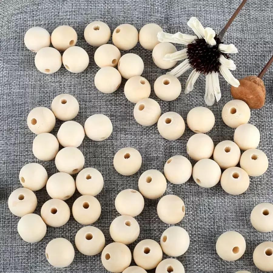 100pcs 1 Inch Wood Beads Natural Unfinished Round Wooden Loose Beads Wood Spacer Beads for Craft Making Decorations and DIY Crafts (25MM) - Image 2