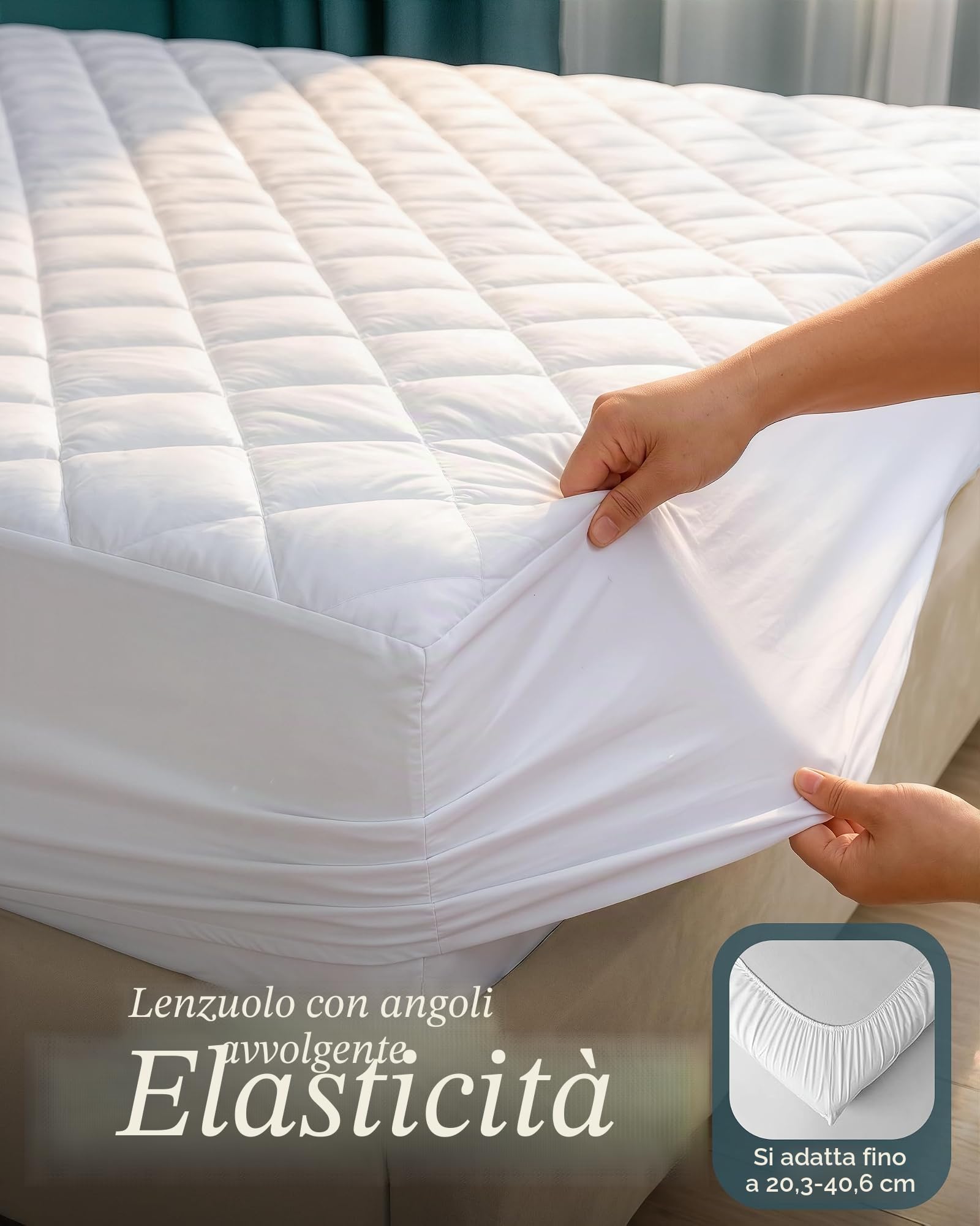 Utopia Bedding Coprimaterasso trapuntato con angoli, per letto matrimoniale, elastico, con angoli, si estende fino a 40,6 cm di profondità, lavabile in lavatrice (bianco)