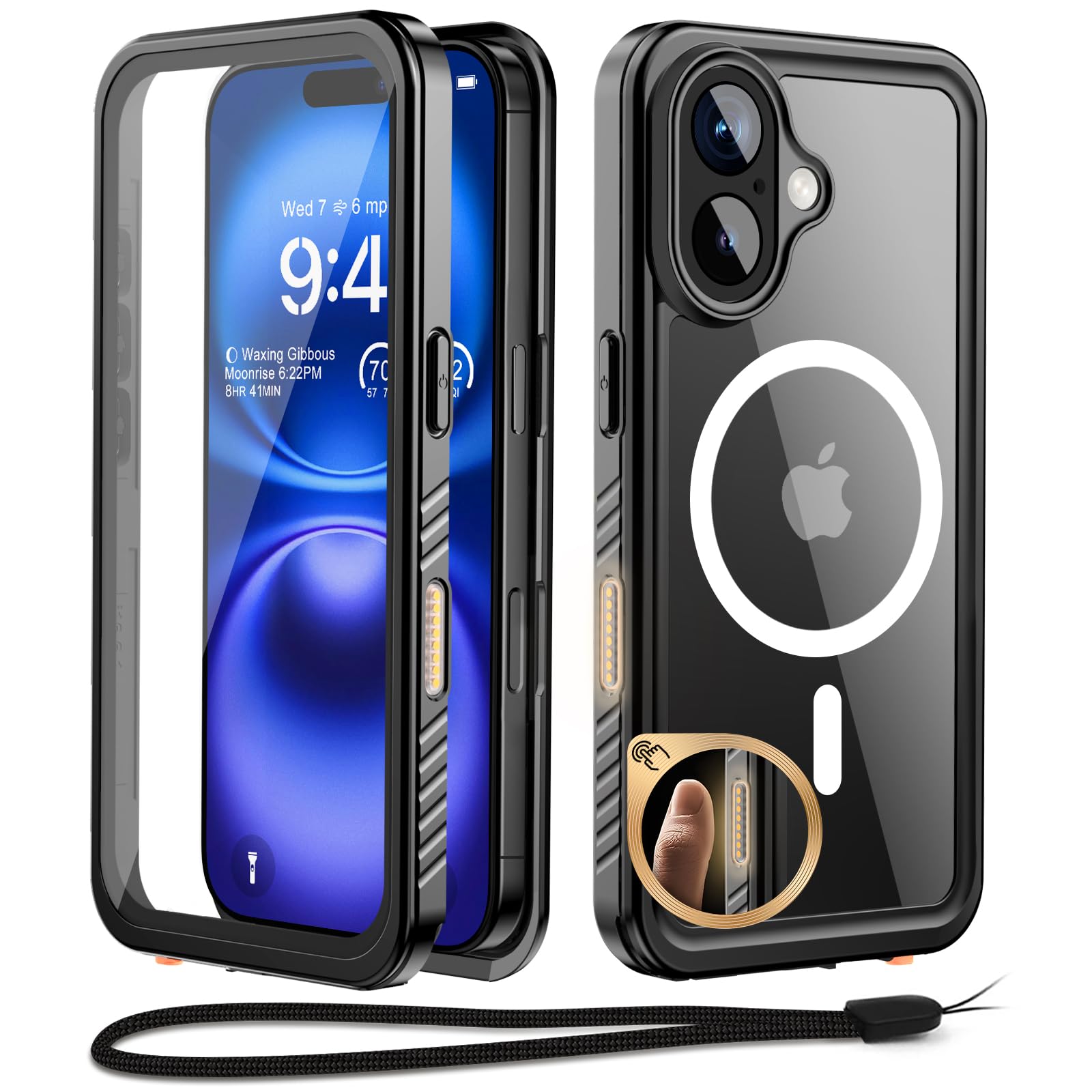 WIFORT Cover iPhone 16 Plus Magnetico Impermeabile -360° Integrale Protezione della Schermo Custodia Antiurto IP68 Completa Antipolvere Armor Protettiva Case Anti Caduta Compatibile con MagSafe (6.7