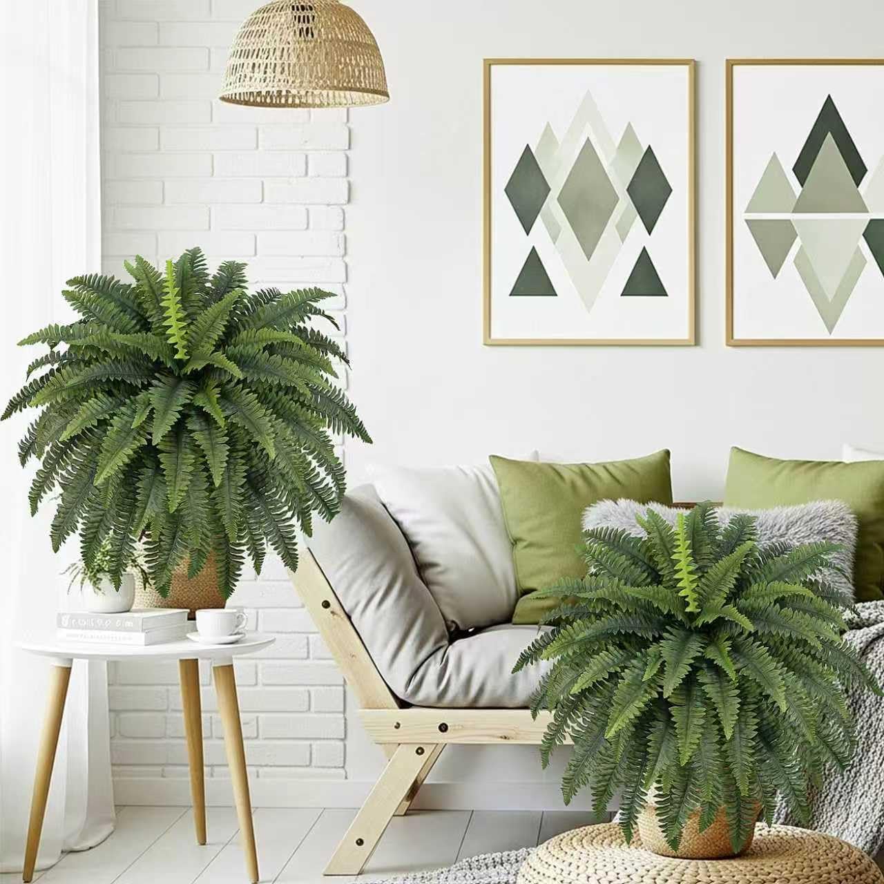 42" Artificial Boston Fern Large Bush Plants, 2 Bundles of Fake Ferns with 65 Fronds for Outdoors Home Decor - Image 7