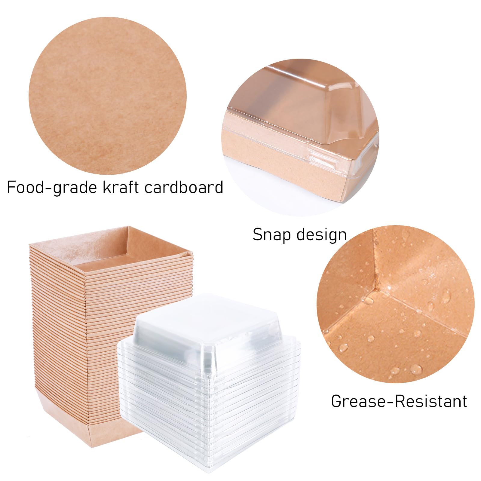 50pcs Cake Boxes for Cake Portions, Kraft Paper Cake Slice Boxes is Oil Proof, 12cm Cupcake Boxes Single with Transparent Cover Suitable for Holiday Parties Cake Shops Weddings Baby Showers Birthdays - Image 4