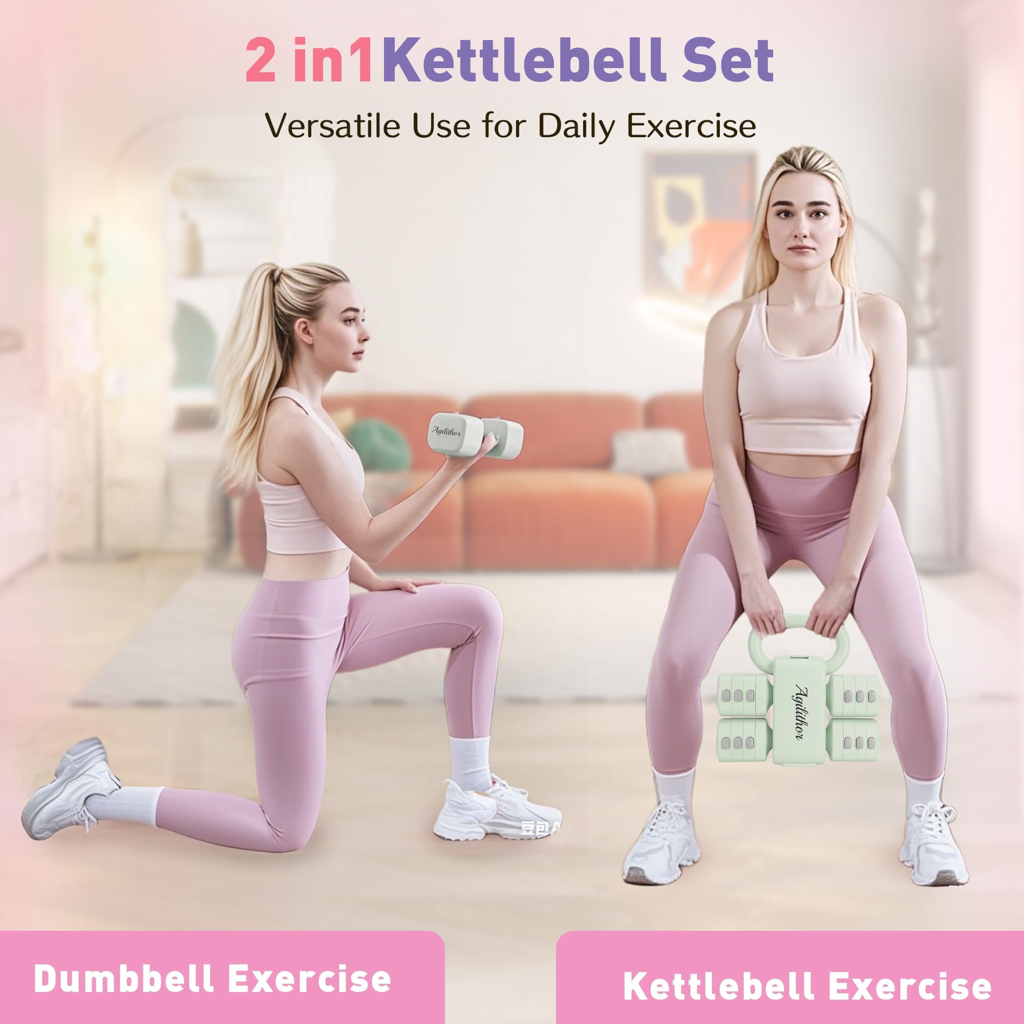 2-in-1 Kettlebell & Hanteln Set Verstellbar 1–5,5 kg | Frauen Gewichte Kurzhantel Set | Hanteln Frauen Set Damen | Home Gym Gewichte für Zuhause | Fitness Anfänger