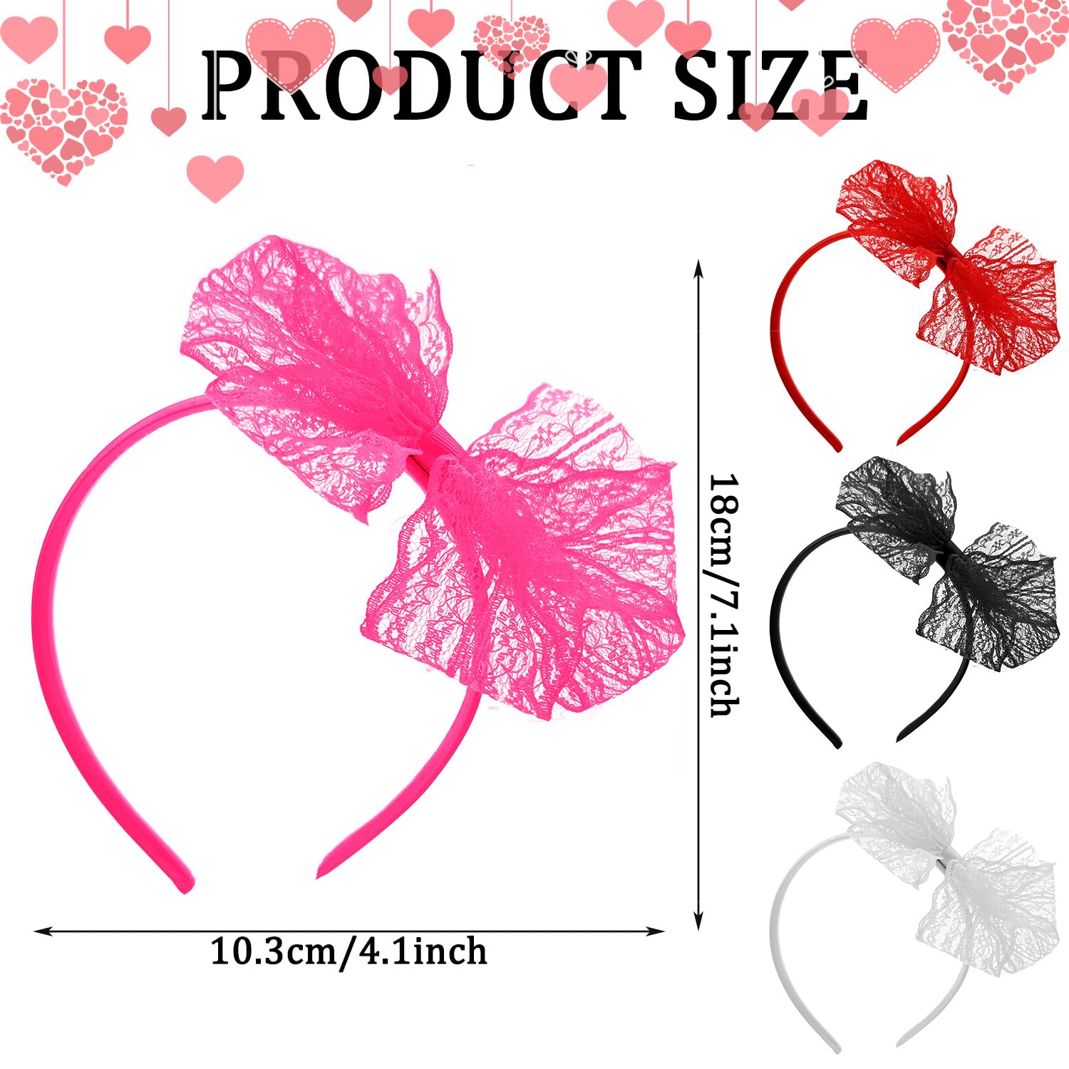 Cerchietti Per Capelli Anni '80 Con Fiocco In Pizzo – Confezione Da 2: Neon Rosa E Nero – Accessori Cosplay E Feste A Tema - 4