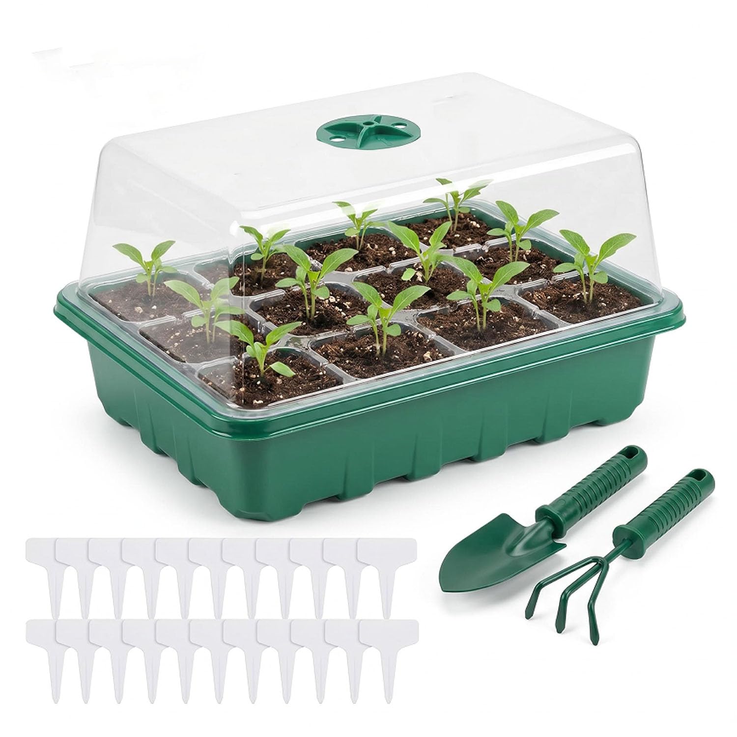 TGYIMENG Seed Trays, 10 Pack 120 Cells Propagator Growing Thicken Seedling Starter Growing Trays Reusable Seed Trays with Lids, Adjustable Window for Greenhouse & Gardens, Green