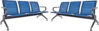 Kinsuite Set of 2 Waiting Room Chairs with Arms - 3-Seat Airport Reception Bench, Lobby Bench Seating for Business Hospital Market, Blue