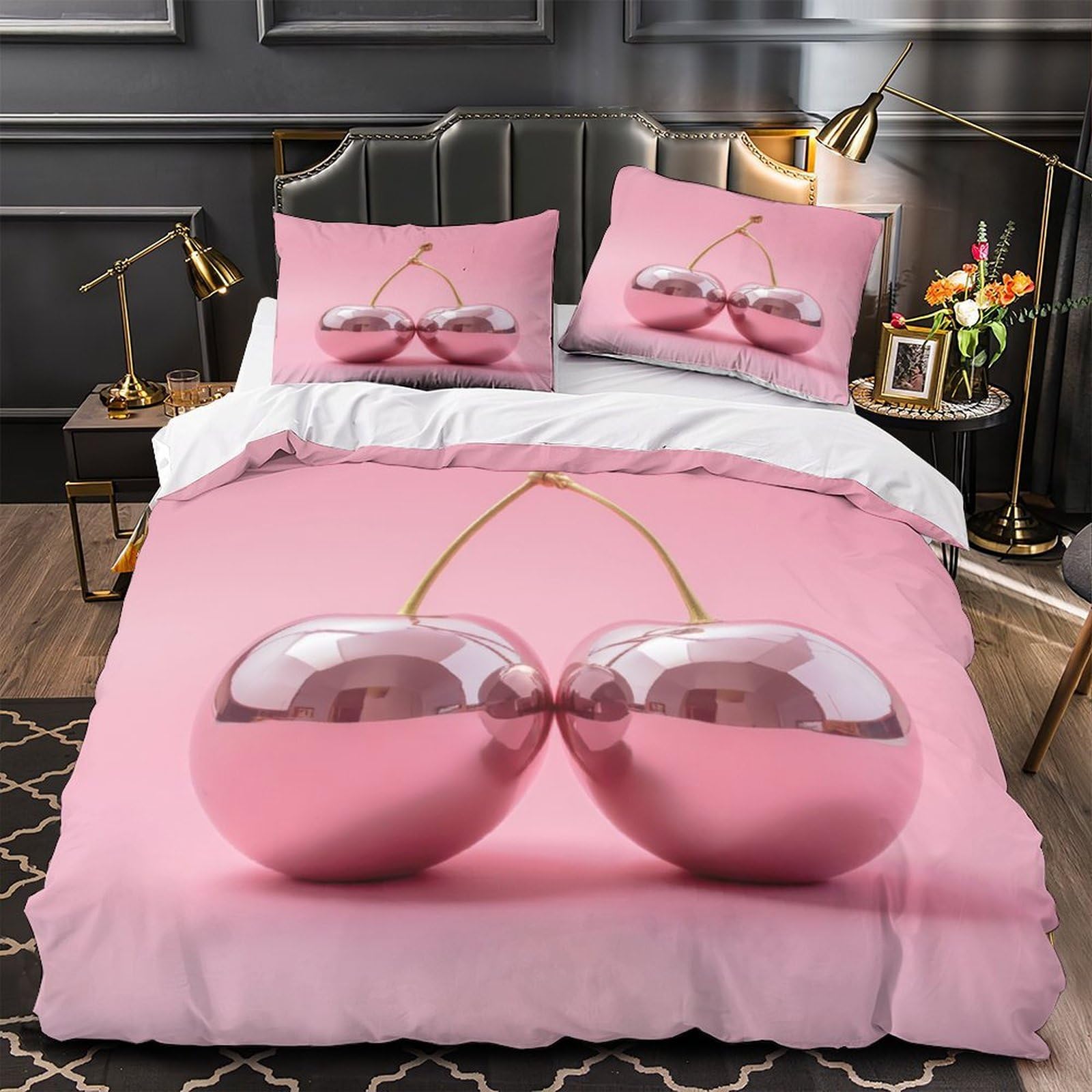 Housse de couette cerisier 3D anti-plis et ultra douce pour un lit moderne