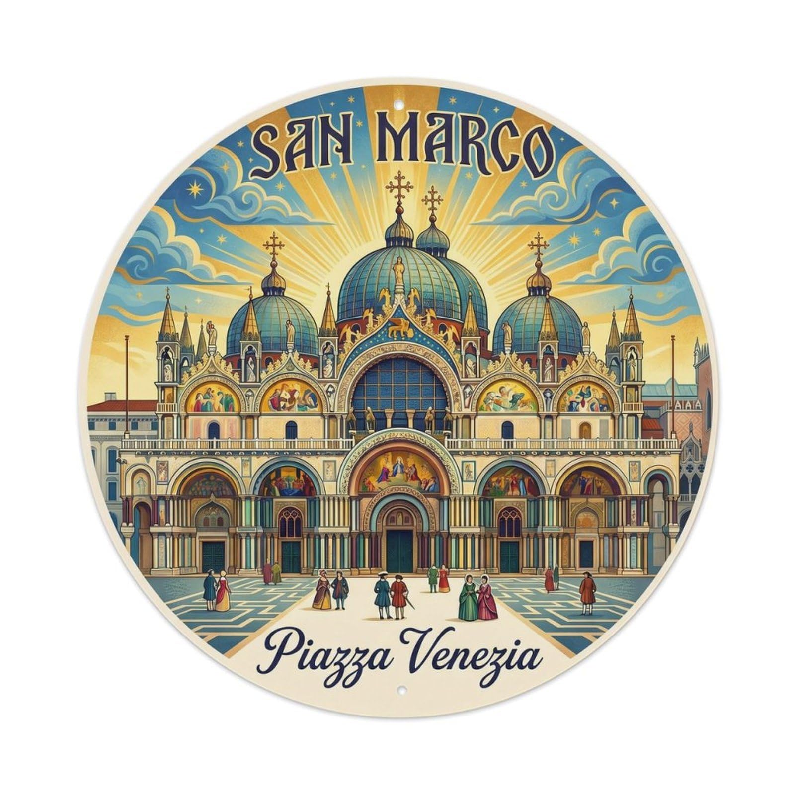 Vintage Travel San Marco Venice 1 Metal Tin Sign Plaque Wall Decor for Cafe, Club, Garden Round Metal Poster 8x8Inch