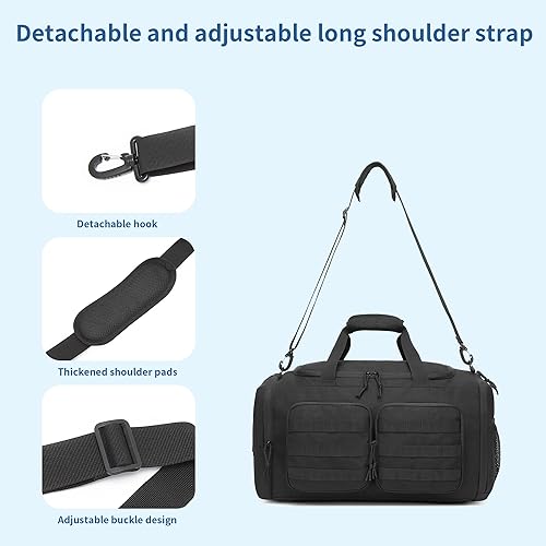 Miniatura 7 de Wotony Bolsa de lona táctica para hombres, bolsa de lona para gimnasio, viajes, entrenamiento militar de fin de semana, bolsa Molle, Negro, 35 l,