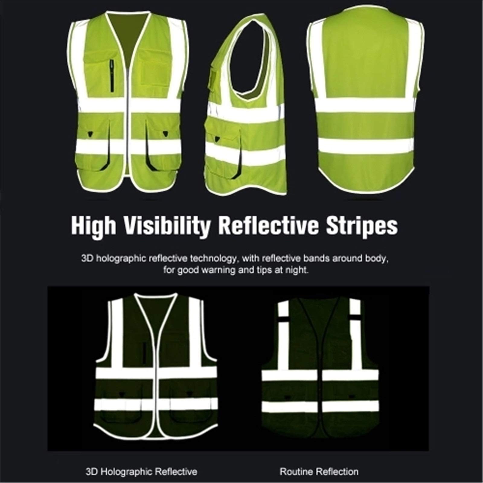 Chalecos de Seguridad Chaleco de seguridad reflectante alta visibilidad con múltiples bolsillos. Ropa trabajo para Construir Trabajos al Aire libre