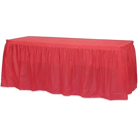 ExquisiteRed Table Skirt 1 Piece 29" X 14 Ft Long Red Table Skirts for Rectangle Tables 6ft Plus or Round Tables - Ruffle Table Skirt with Adhesive Strip - Gender Reveal Decor & Party