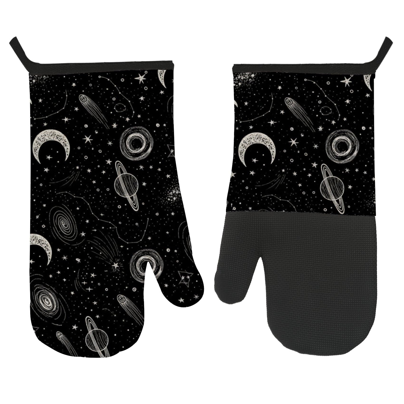 Oven Gloves Grip Gloves, Bright White Stars Moons Oven Mitts BBQ Accessories Tools, Silver Star Moon Mittens for BBQ Cooking Baking, Couples Gifts Gifts for Girlfriend Mum