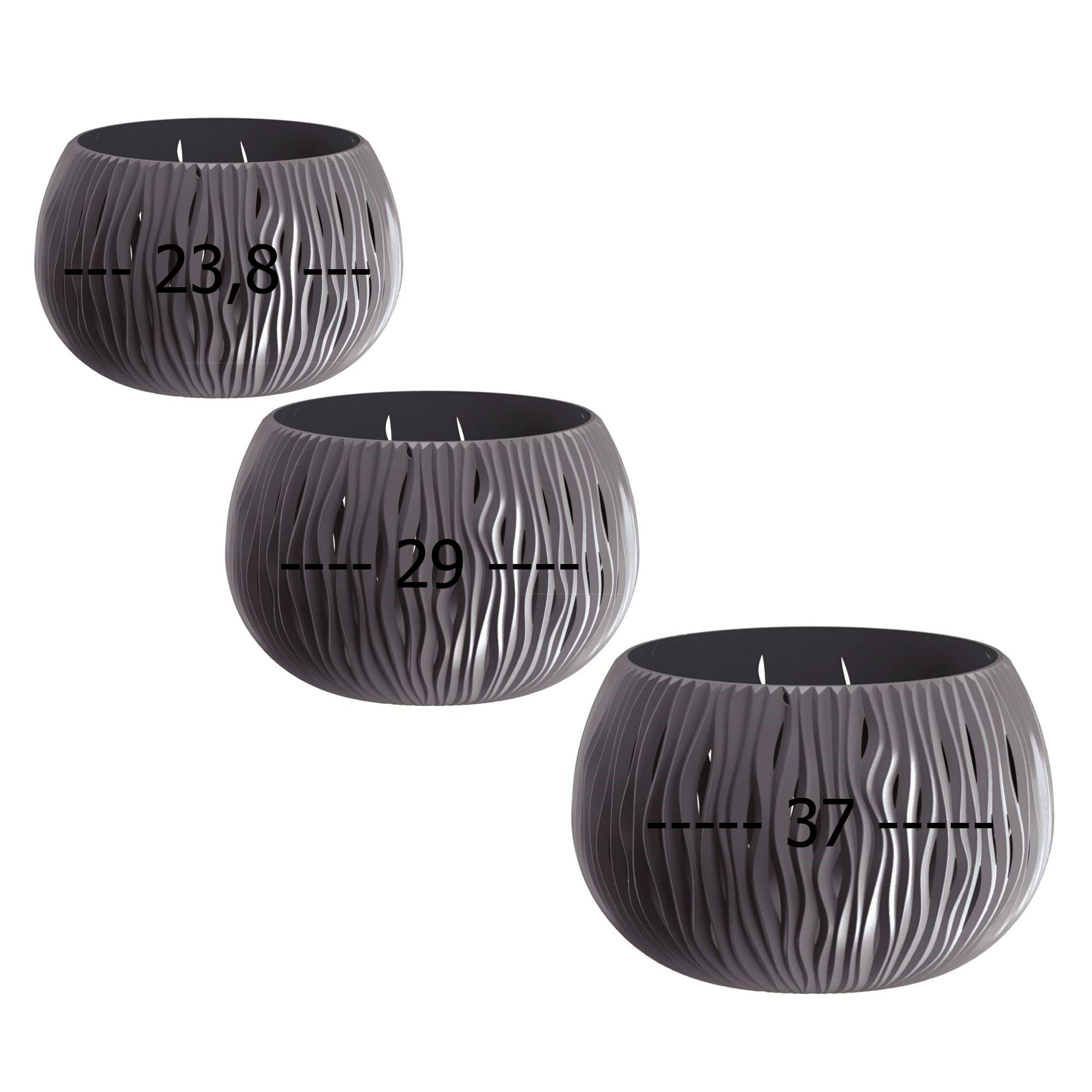WELL HOME MOBILIARIO & DECORACIÓN Pack 3 macetas Bowl Sandy de plástico con depósito en Color Antracita, tamaño Set M