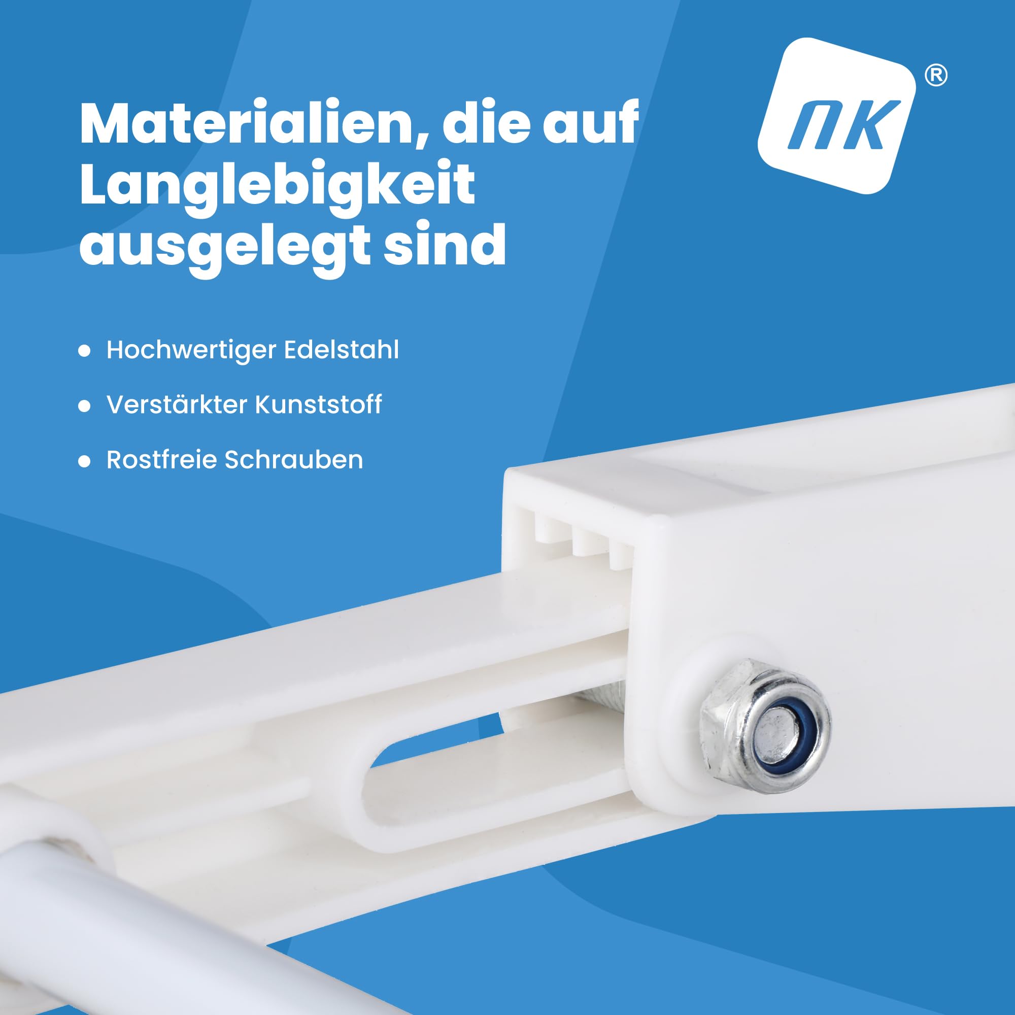 NK Wäscheständer Wäschetrockner Turm mit Rollen und 4 Ebenen – 6 Ausziehbare Ablagen + 2 Seitliche Flügel mit Bügelhalter + Schuhablage, 360° Rollen, Farbe Weiß (19m Wäsche)