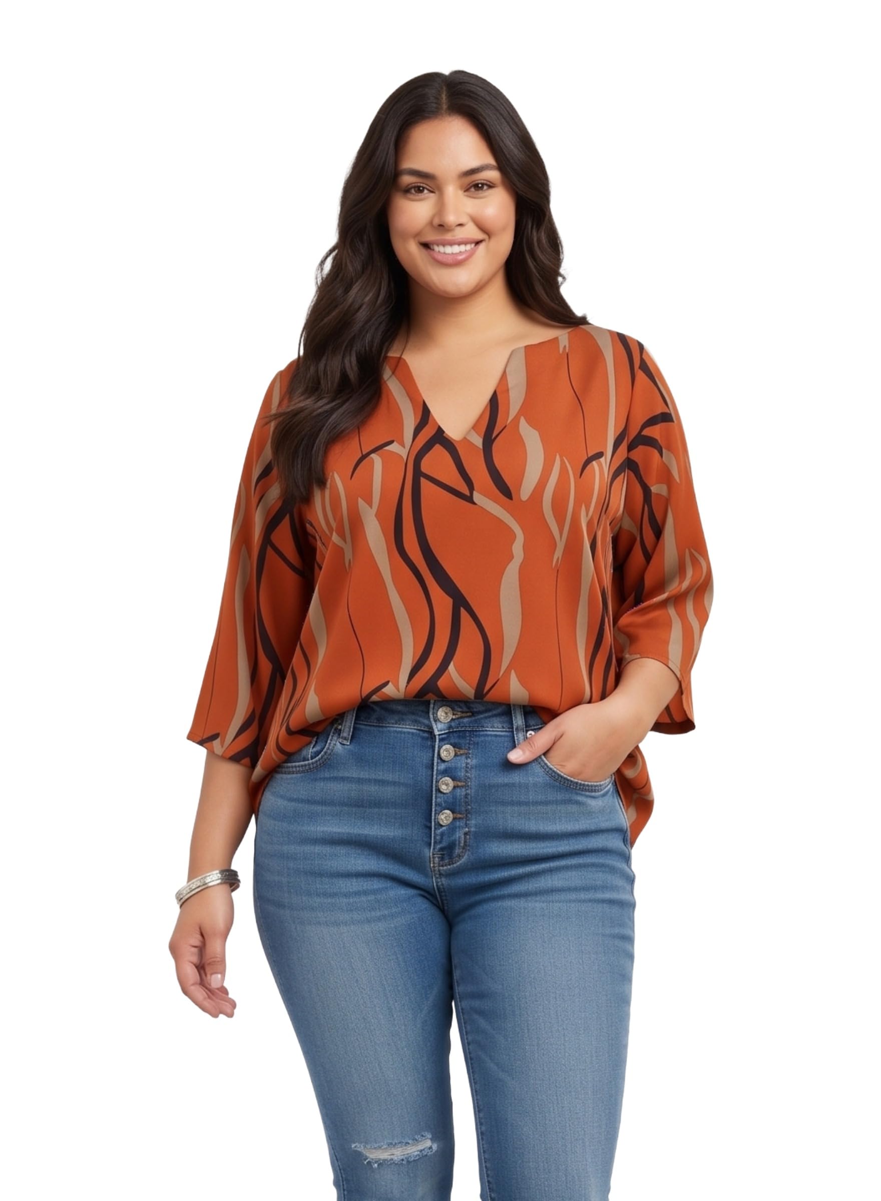 Women’s Printed V-Neck Top | Lightweight Cotton Loose Fit Blouse for Jeans & Everyday Wear | Casual Summer Loose Fit Shirt for Office-picture-10
