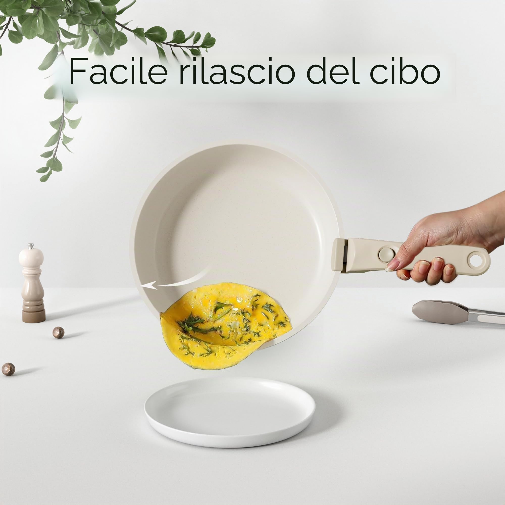 RIOVARM Induzione Set di pentole e padelle con manici staccabili, Impilabile Antiaderente In granito Set di pentole con coperchi, Salvaspazio Set di utensili da cucina Senza PFOA, Padella, Casseruole
