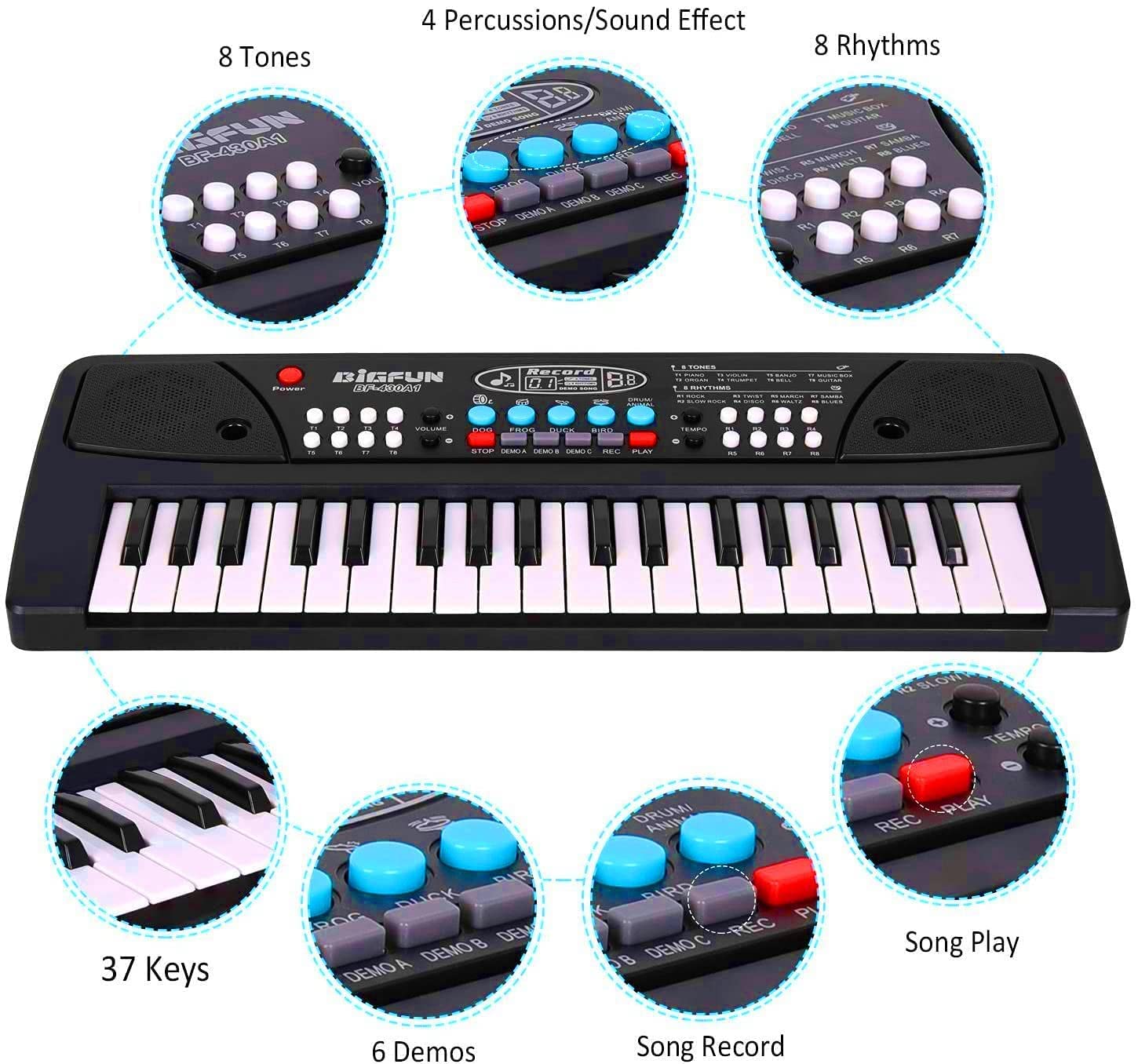 NIYANETAIL Kids Piano Keyboard, Electronic Organ Multi-Function Portable, with Microphone, for Beginners Kid Musical Toys Pianos for Girls Boys Ages 3-8 (37 Key Bigfun Piano for Kids Small) 1