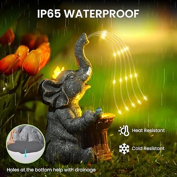 Elephant Statue Garden Ornaments Outdoor with LED, Decor Gifts for Women