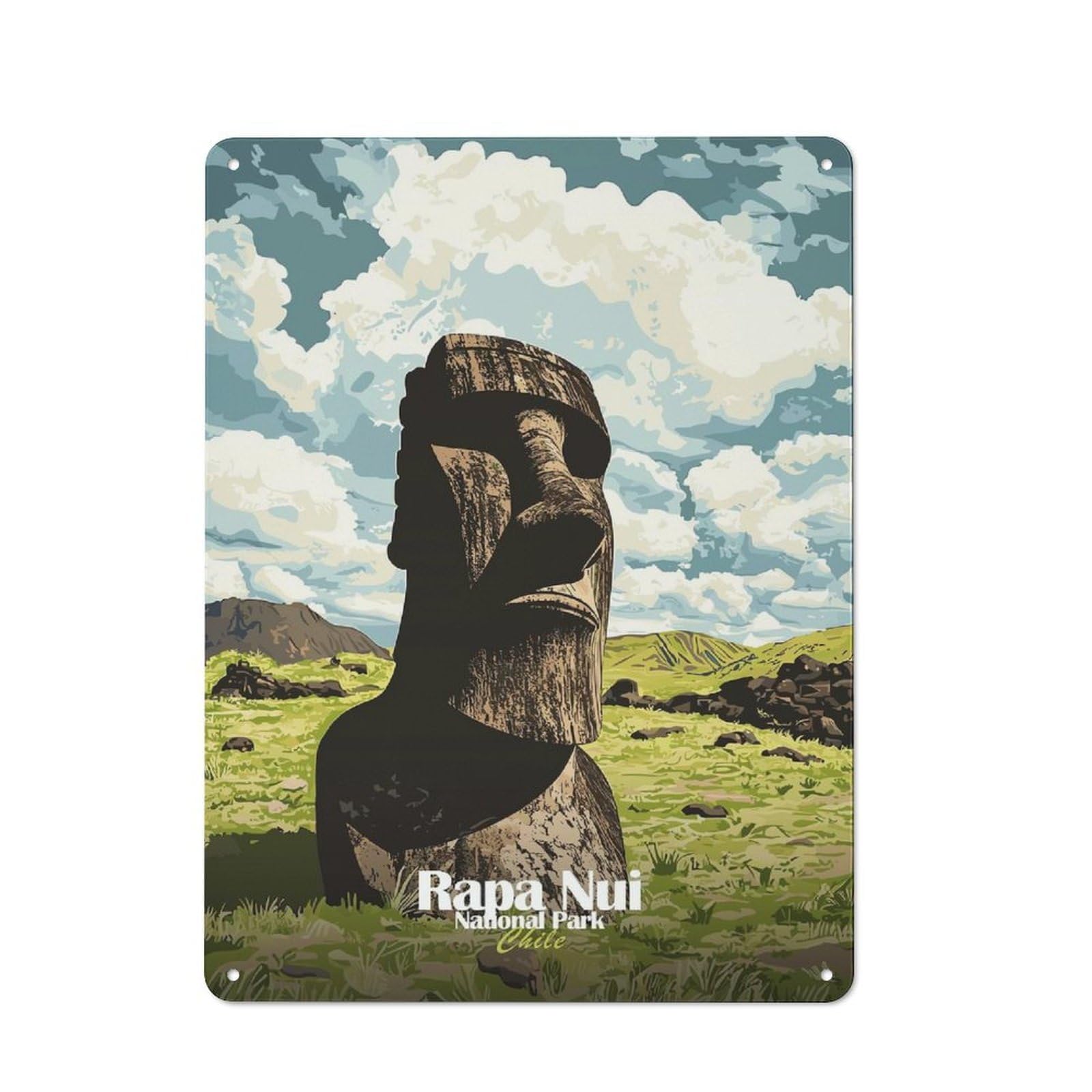 Junmoney Style-14 Rapa Nui National Park Poster Workshop Style Metal Wall Decor 40X30cm, Decorative Metal Plaque For Garage, Workshop, Shed Or Utility Room
