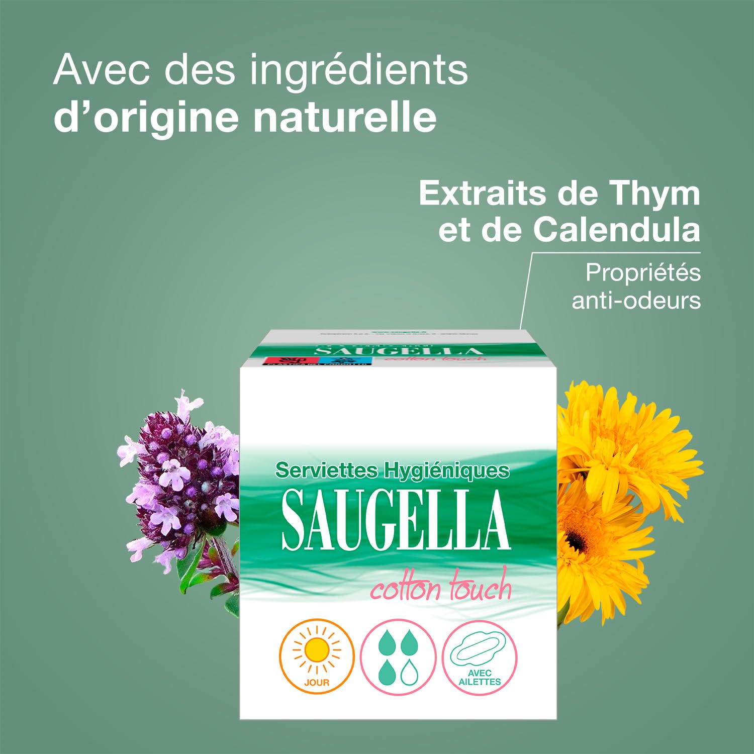 Saugella - Cotton Touch Day - Asciugamani Igienici - Molto assorbenti - Extra sottili - Ipoallergenici con ali - Antiodore - 56 tovaglioli - Set di 4 x 14