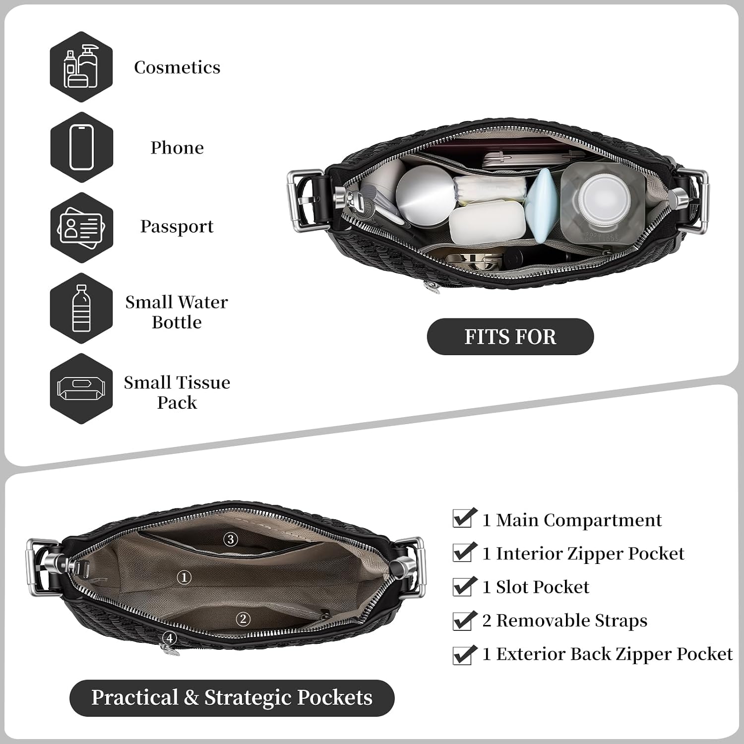 Shoulder Bag for Women Crescent Hobo Purse with Removable Strap