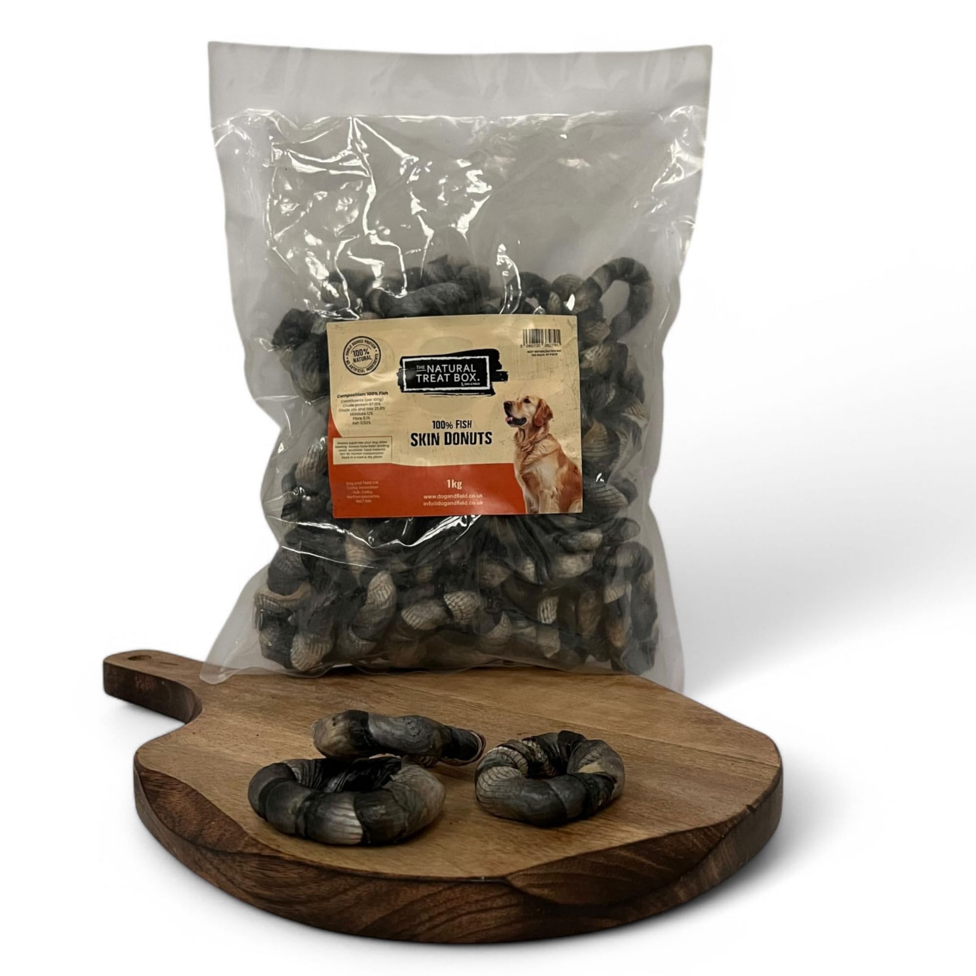 Dog & Field Fish Skin Donuts For Dogs - 1kg. 100% Natural Dog Chews, With Essential Omega 3 & Omega 6 Oil
