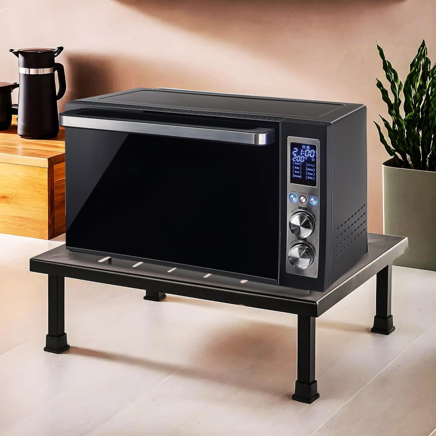 Kuber Industries Metal Microwave Stand for Kitchen Platform With Cooling Holes - OTG Oven, Air Fryer & Toaster Appliances Shelf Rack -Black (B0D9BM1WR6) Amazon Price History, Amazon Price Tracker