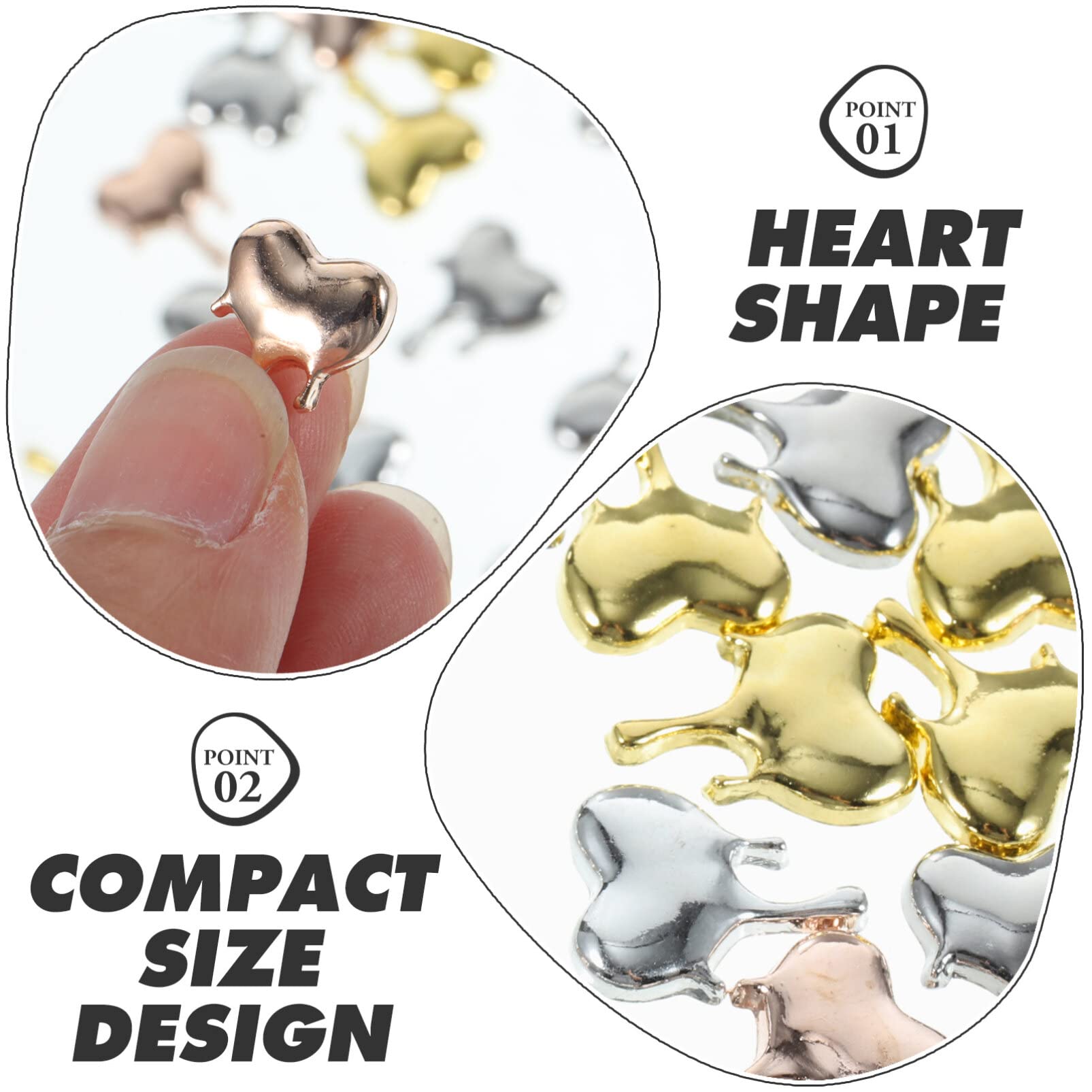 FOMIYES Unique Heart Shape Nail Charms 60pcs Nail Art Charm Diy Manicure Accessories