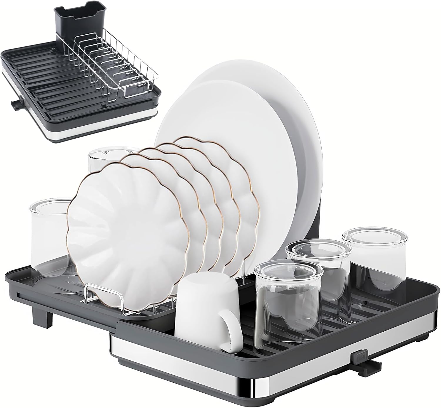 Expandable Dish Drying Rack for Kitchen Counter, Large Stainless Steel