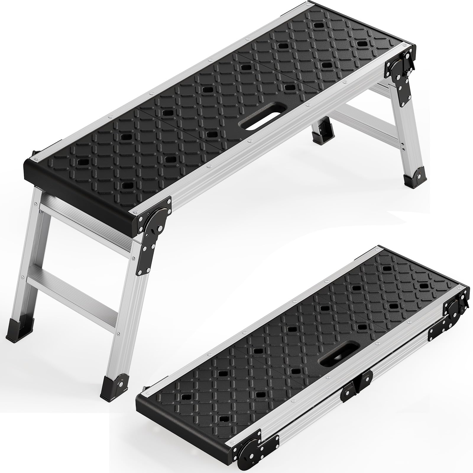 KINGRACK Folding 2 Step Stool, Lightweight Aluminium Work Platform