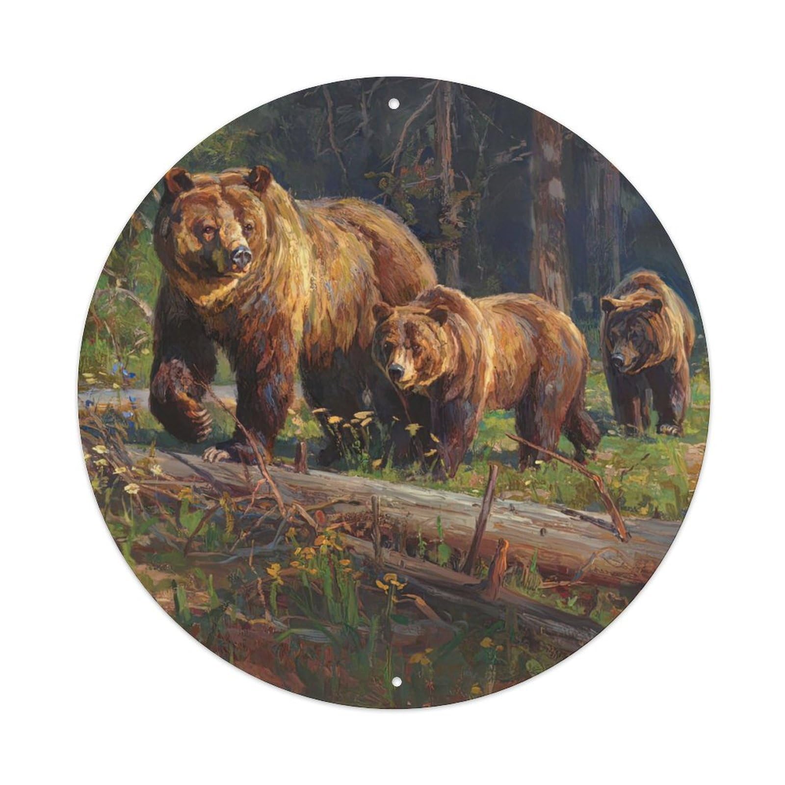 Animals Artwork Four Brown Bears Vintage Metal Tin Sign Plaque Wall Decor for Cafe, Club Bar, Office, Garden Metal Poster 8x8Inch