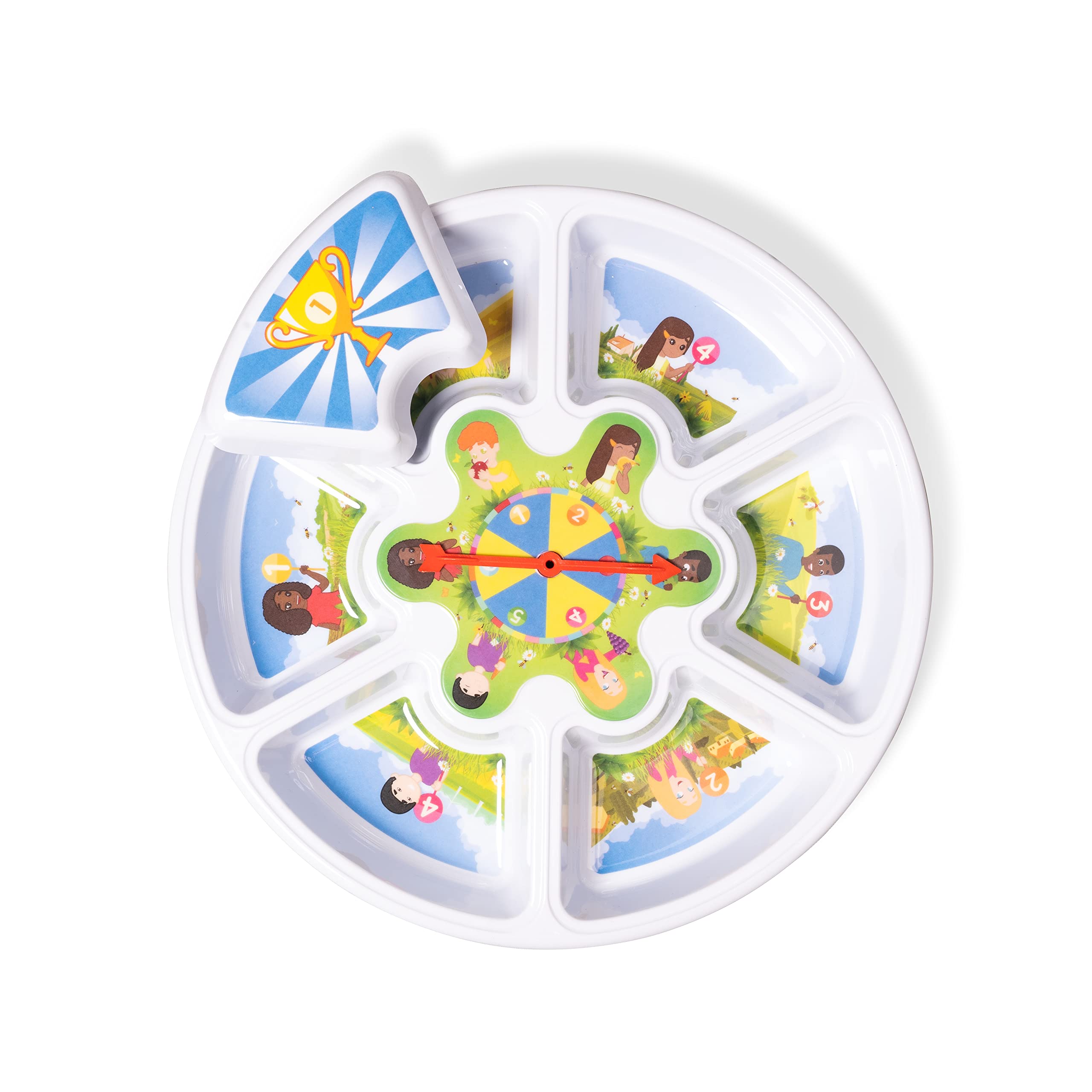 Jeuplay Snack Supper Spinner for Kids, Fun Divided Plate with 6 Compartments, Prize Lid & Spinner, Encourages Picky Eaters - Image 4