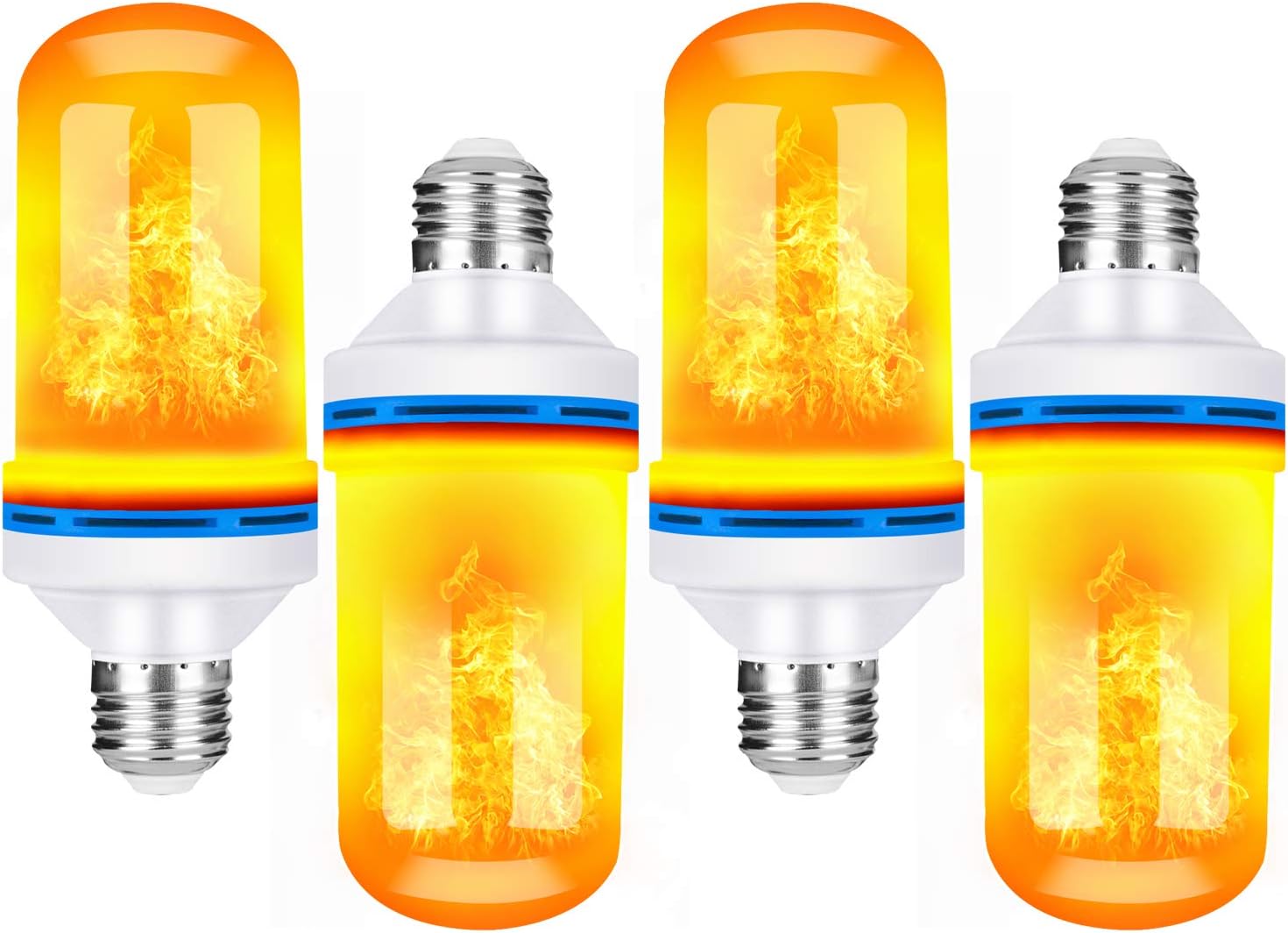 TOMTOO Christmas LED Flame Effect Light Bulbs - 4 Modes with Upside Down Effect - E26 Base LED Flickering Flame Light Bulbs for Indoor/Outdoor Christmas Decorations（4 Pack）