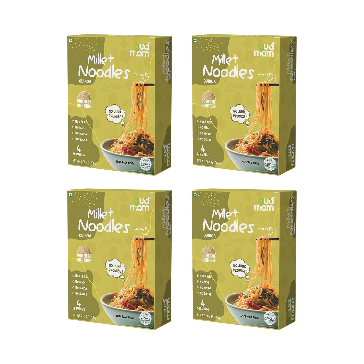 Quinoa Millet Noodles by Gudmom | No Maida, No Refined Sugar, No Palm Oil, Not Fried | 100% Vegetarian | Easy and Instant Cooking | Pack of 4 X 180g (B0BYB3D921) Amazon Price History, Amazon Price Tracker