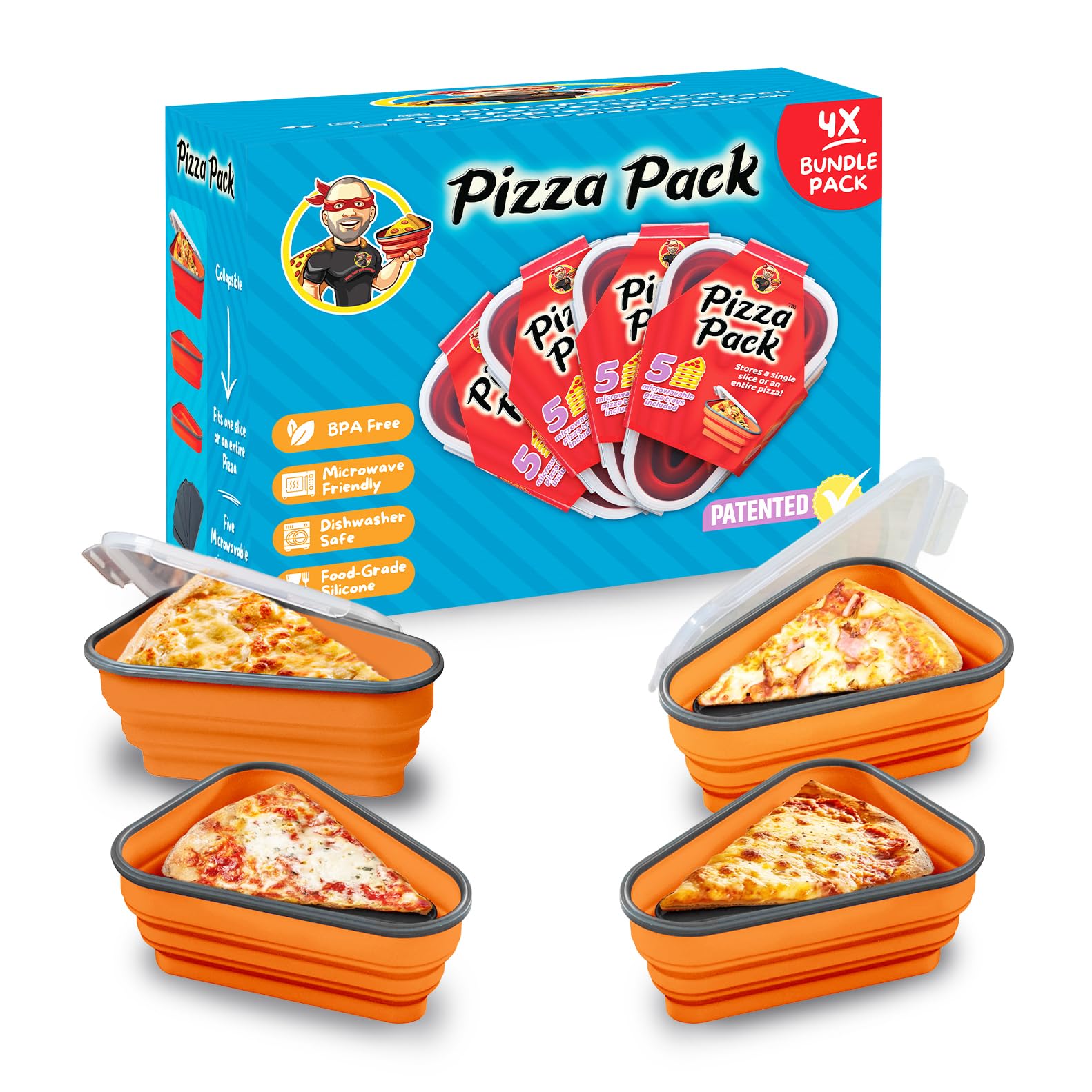 PIZZA PACK The Perfect Reusable Pizza Storage Container with 5 Microwavable Serving Trays - BPA-Free Adjustable Pizza Slice Container to Organize &