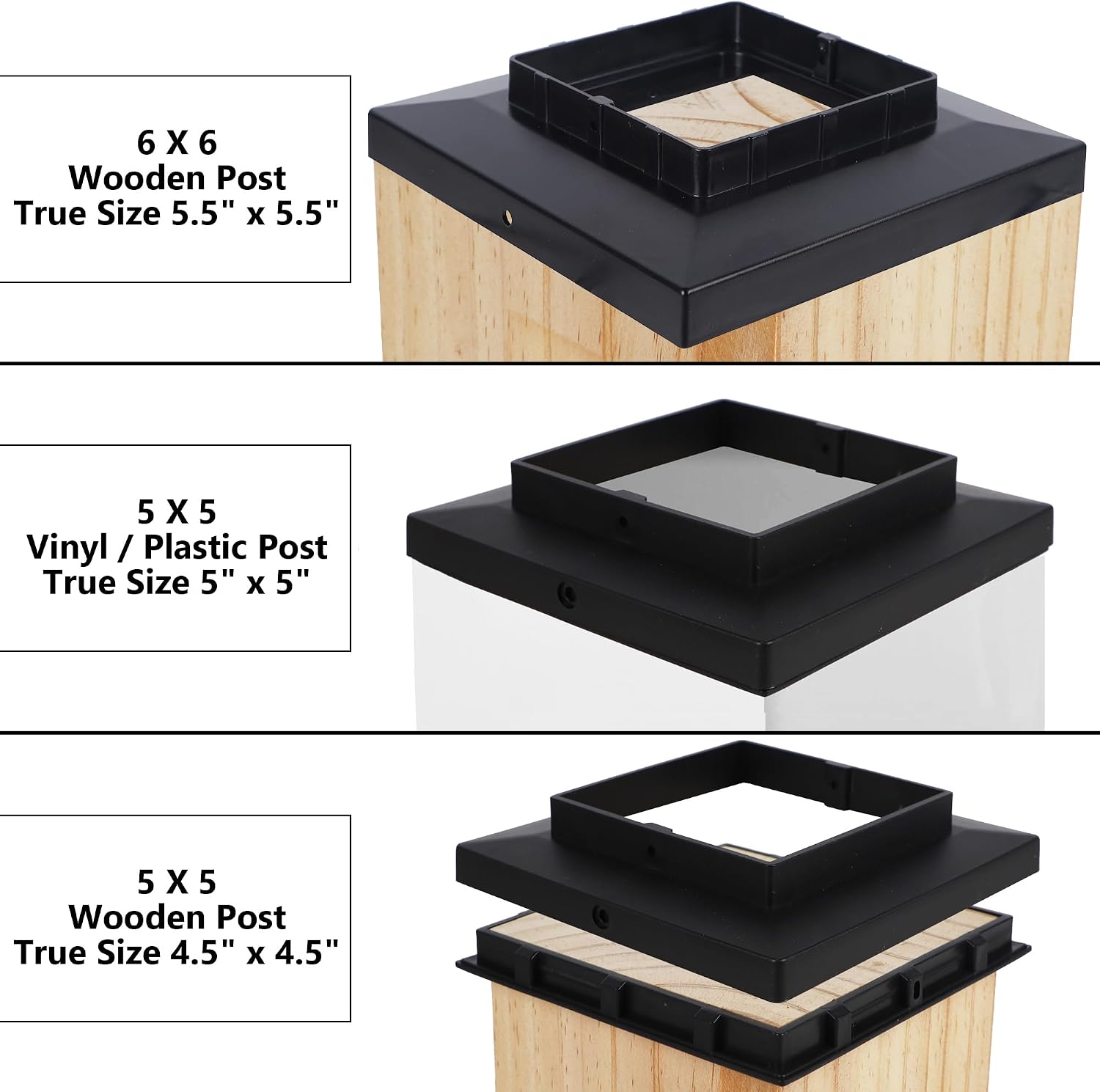 Dynaming Black Mount Base for Solar Post Lights, Fit for 5x5 or 5.5x5.5 Vinyl/Wooden Post (12 Pack)