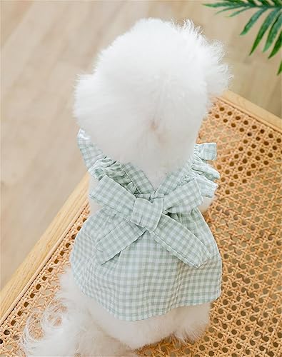 Miniatura 2 de Ropa de verano para mascotas, vestidos para perros pequeños, vestido de cachorro, faldas de arnés con lazo, vestidos de princesa a cuadros, camisa