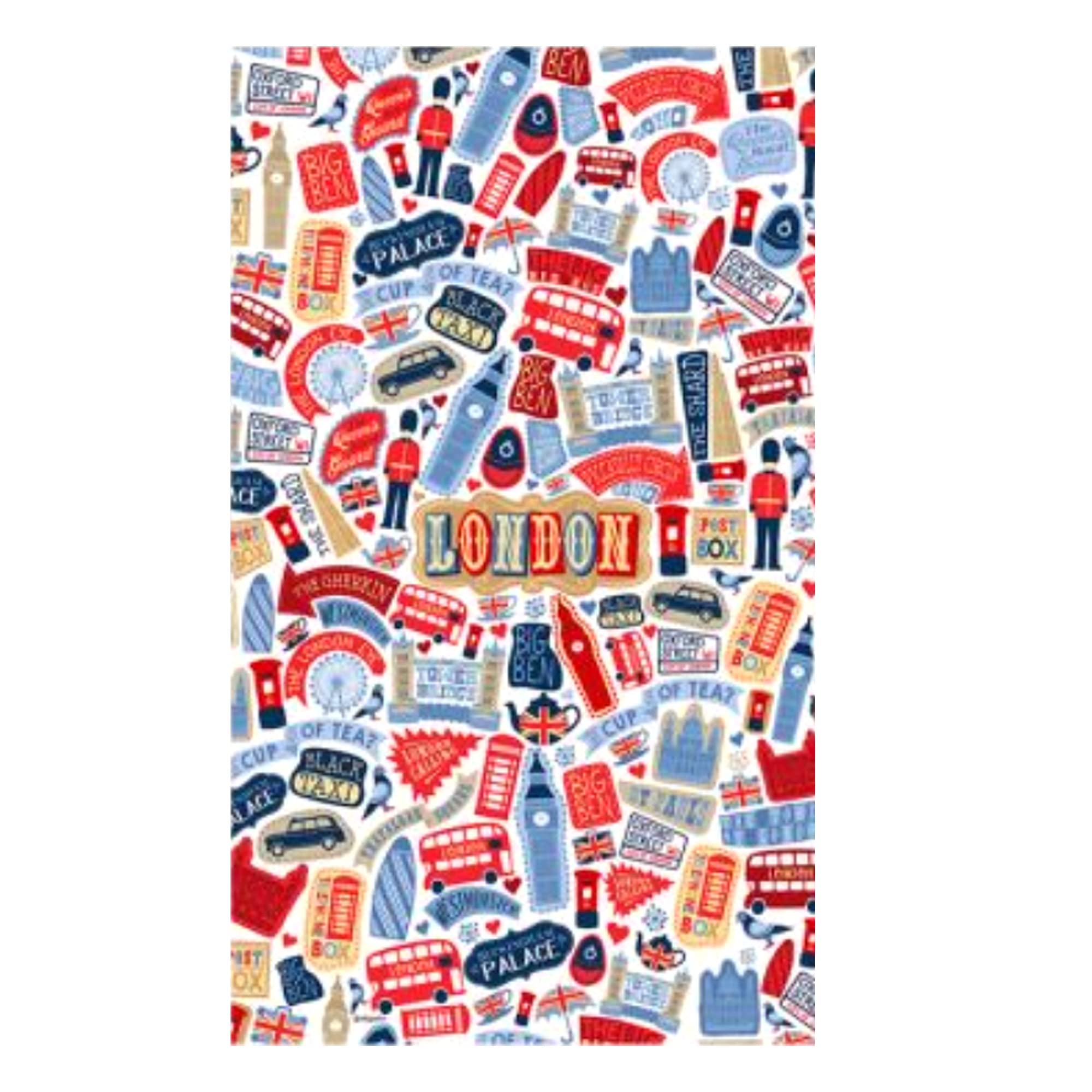 Elgate Blue, Red, Yellow London Doodles Icon Tea Towel Funny Novelty Souvenir Gift 100% Cotton
