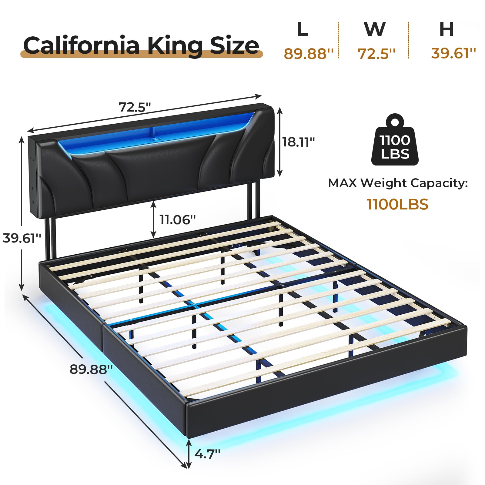 Amazon｜DICTAC カリフォルニアキングベッドフレーム 収納ヘッドボード