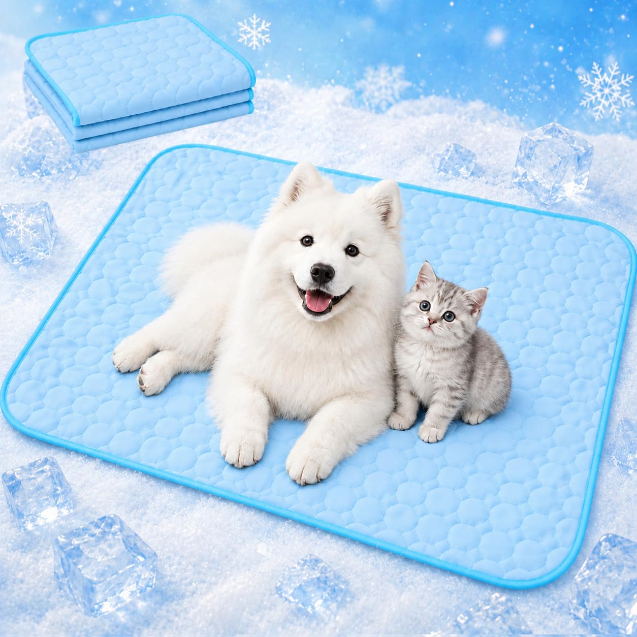 Cama Perro Verano 100x70 cm, Alfombrilla Enfriamiento Perros, Manta Refrigerante Mascotas Colchoneta Fresca Lavable y Transpirable