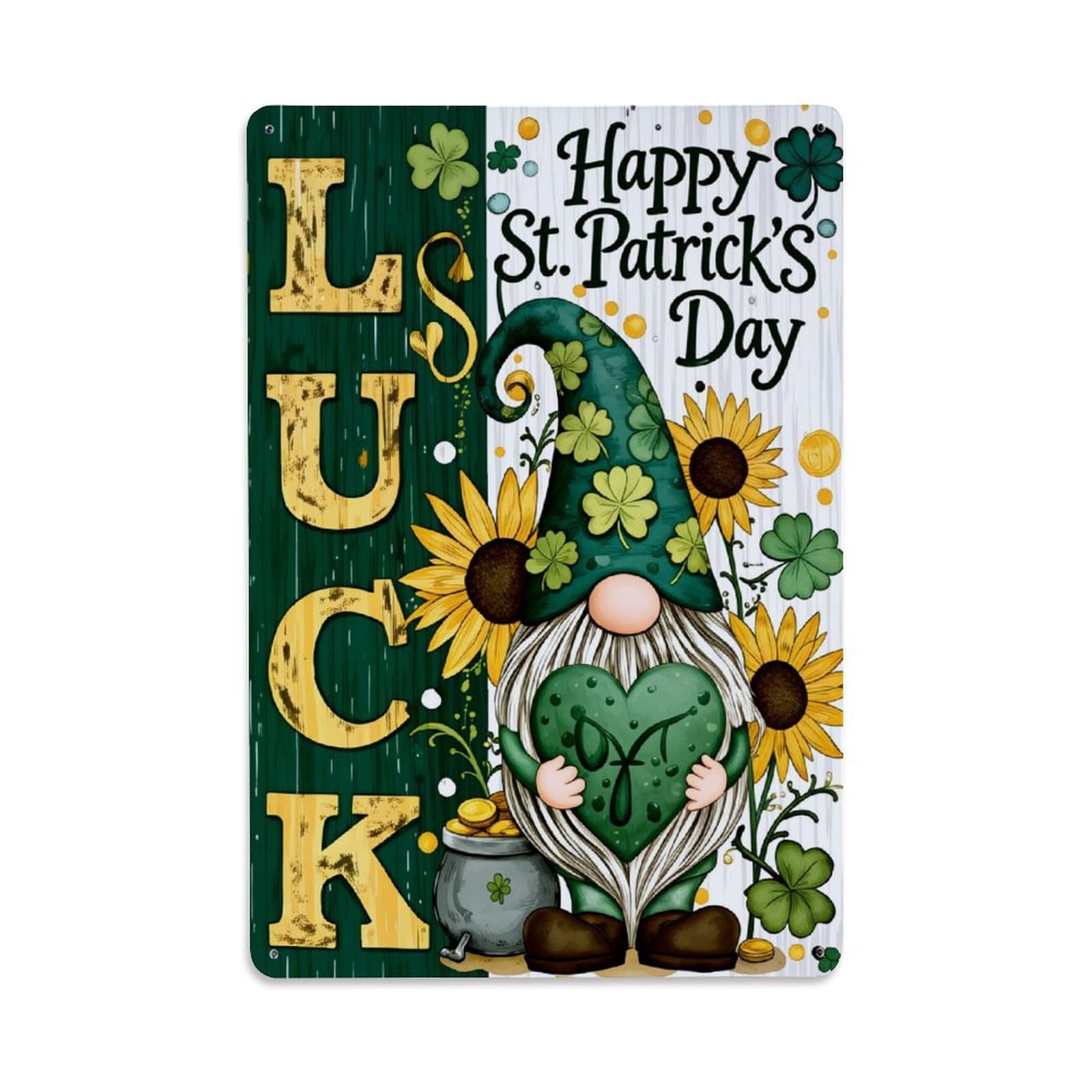 Enderetf Vintage Lucky Gnome Clover Sunflower Pot Tin Sign Metal Poster, Home Bar Garage Man Cave Cafe Indoor & Outdoor Wall Decoration 8X12inches