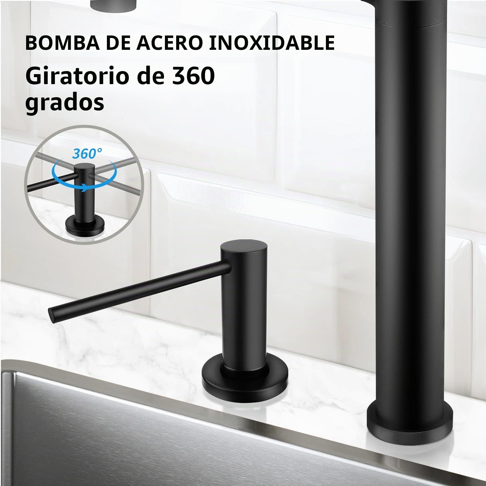 AIKE Dispensador de Jabón Bajo Encimera, para Cocina como para Baño, con Bomba de Acero Inoxidable, Botella de 500-ml, Relleno Superior