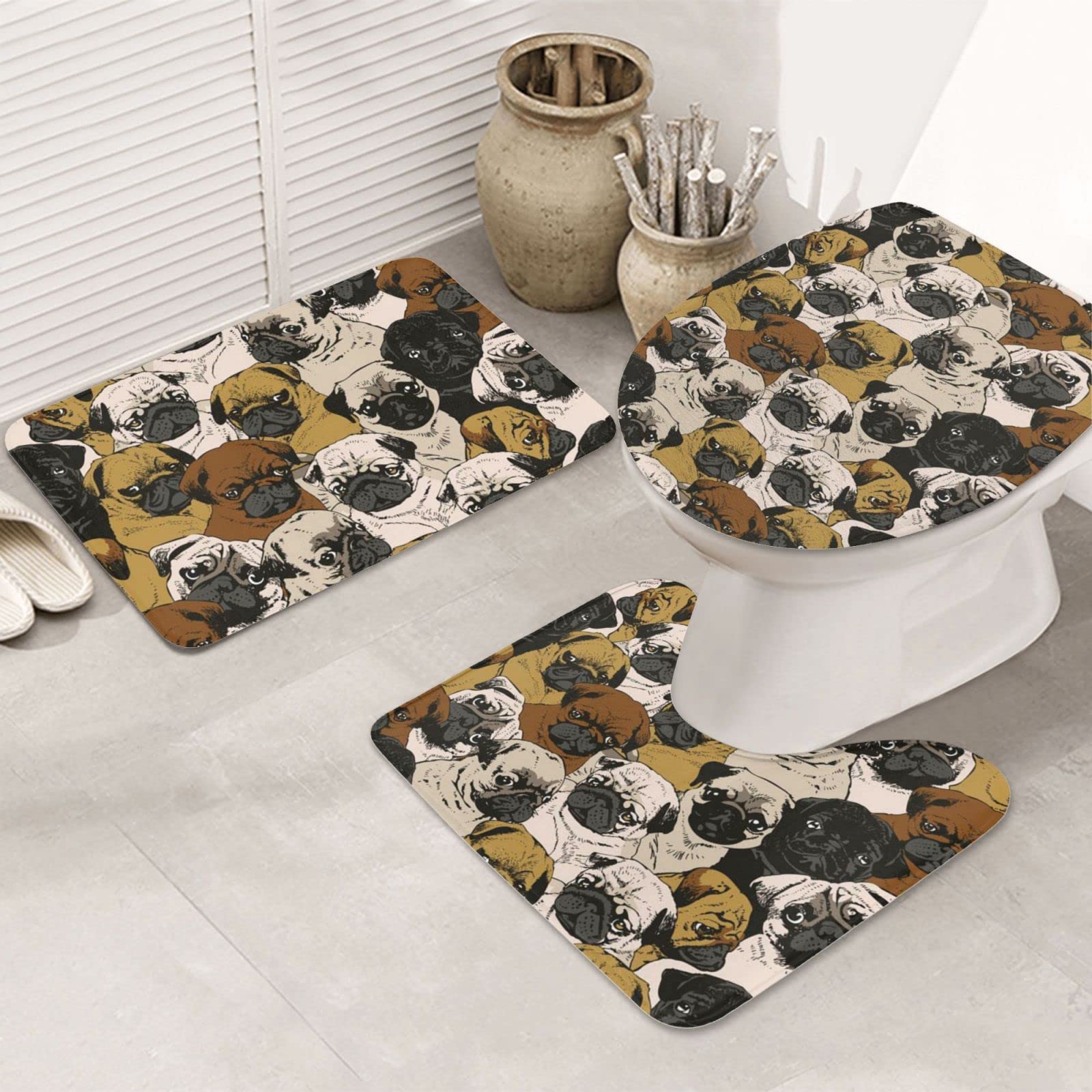 DANLIM Lot de 3 tapis antidérapants pour salle de bain - En flanelle super douce - Super absorbant - Lavable en machine