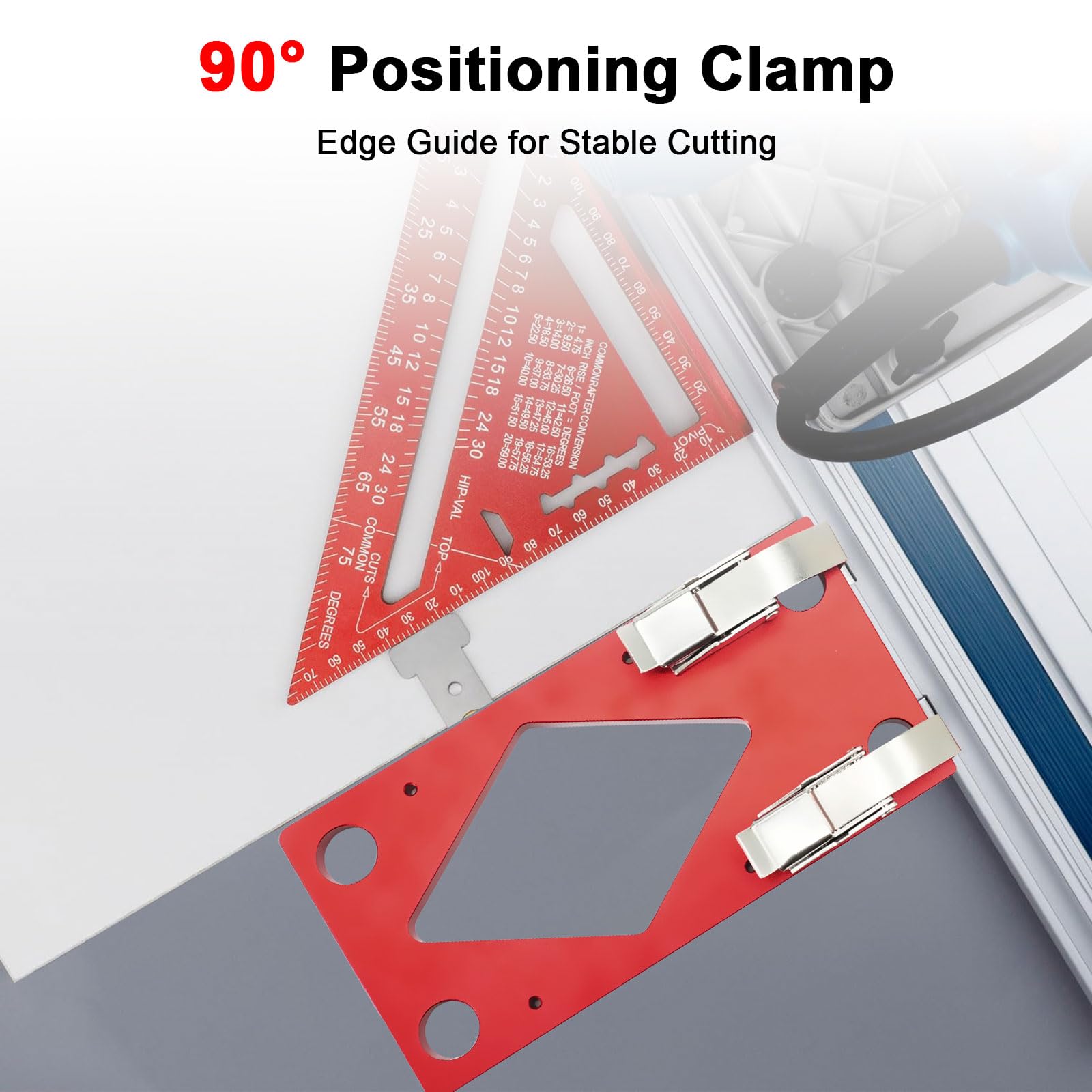 Rail de guidage à angle droit de 90° Binghe Plaque de serrage à positionnement à angle droit 90° avec rail de guidage latéral Compatible avec Guide Makita, Butée en aluminium pour scies circulaires