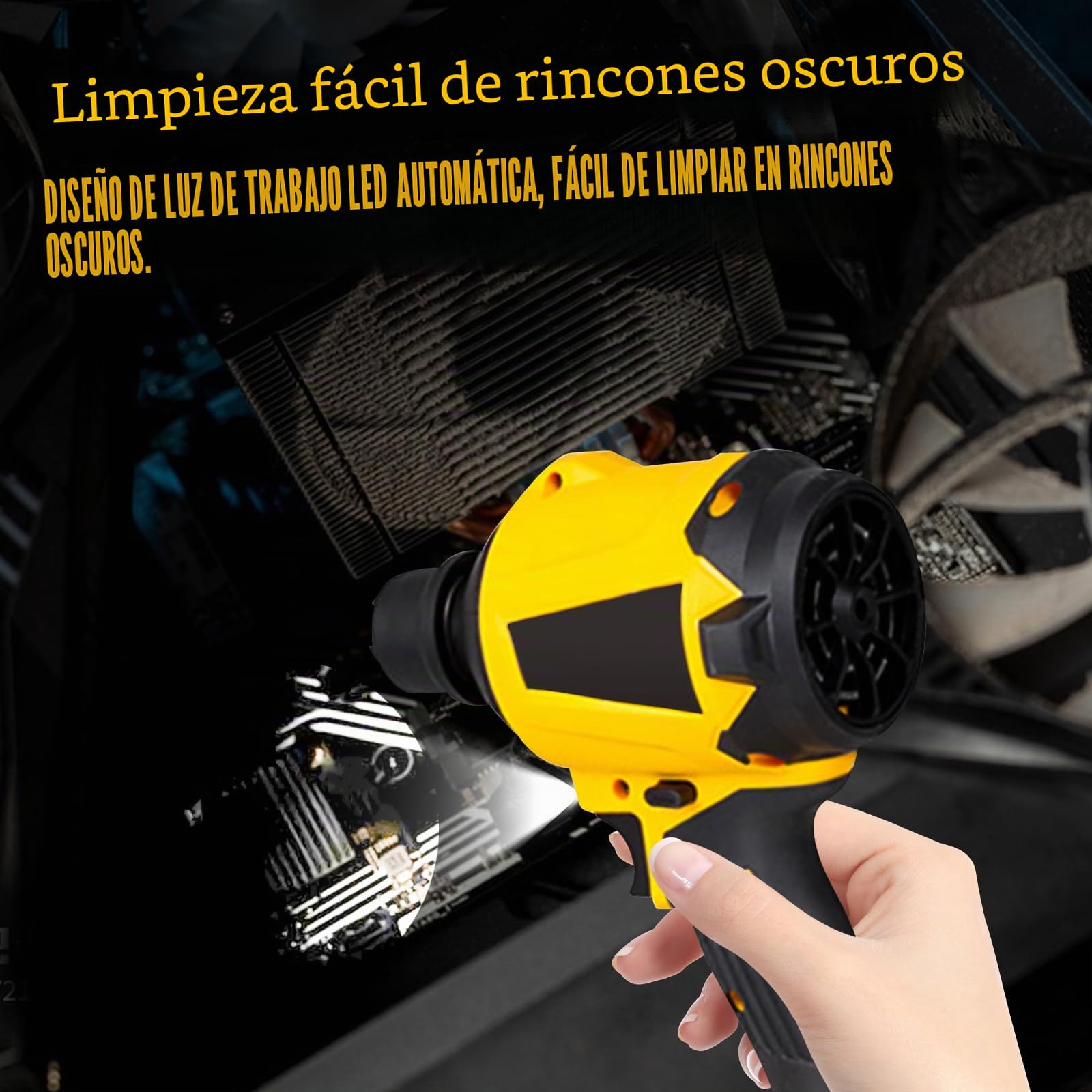 Soplador de Polvo inalámbrico para Dewalt de 20 V batería, Motor de Velocidad Continua de 1000 W, Plumero de Aire comprimido con luz LED y 8 boquillas, 40000 RPM para garajes, talleres