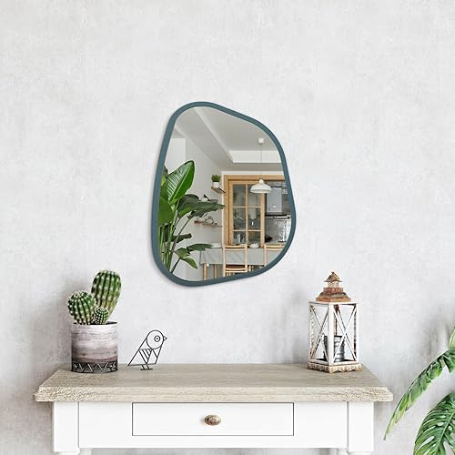 Miniatura 59 de Espejo de pared irregular de 26 x 18 pulgadas, espejo de baño grande asimétrico con marco de madera, espejos decorativos artísticos modernos