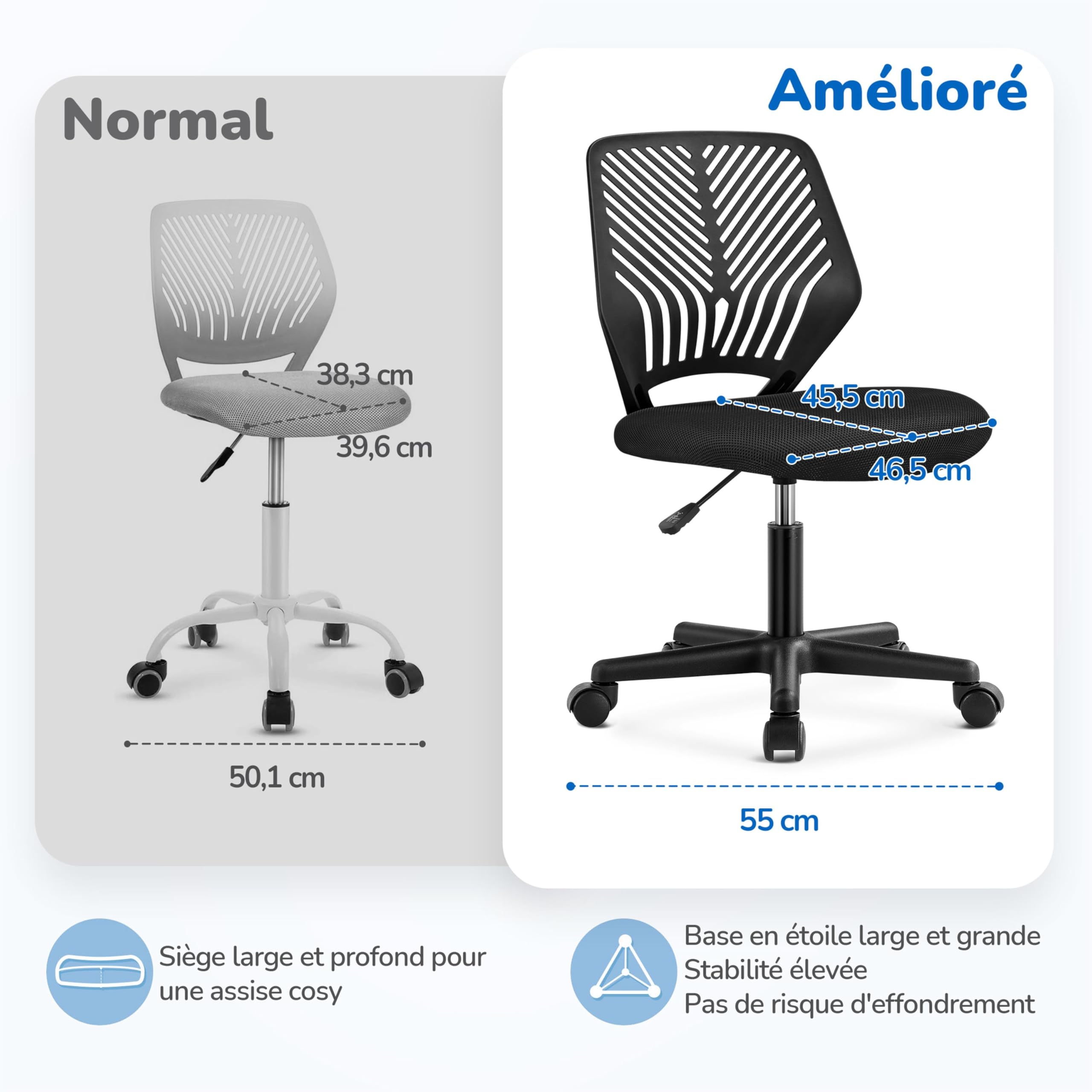 Yaheetech Chaise de Bureau, Chaise d'Ordinateur, Fauteuil Bureau Ergonomique, Pivotant, Fonction Réglage, Style Moderne, Charge de 136kg Noir