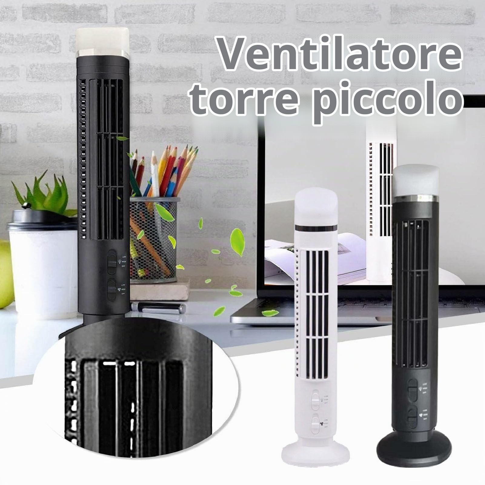Ejoyous Ventilatore a Torre Senza Lama, 13 Pollici Oscillazione a 90 Gradi Ventilatore a Torre da Tavolo Ultra Silenzioso con Telecomando per Uffici di Domestici (BLACK)